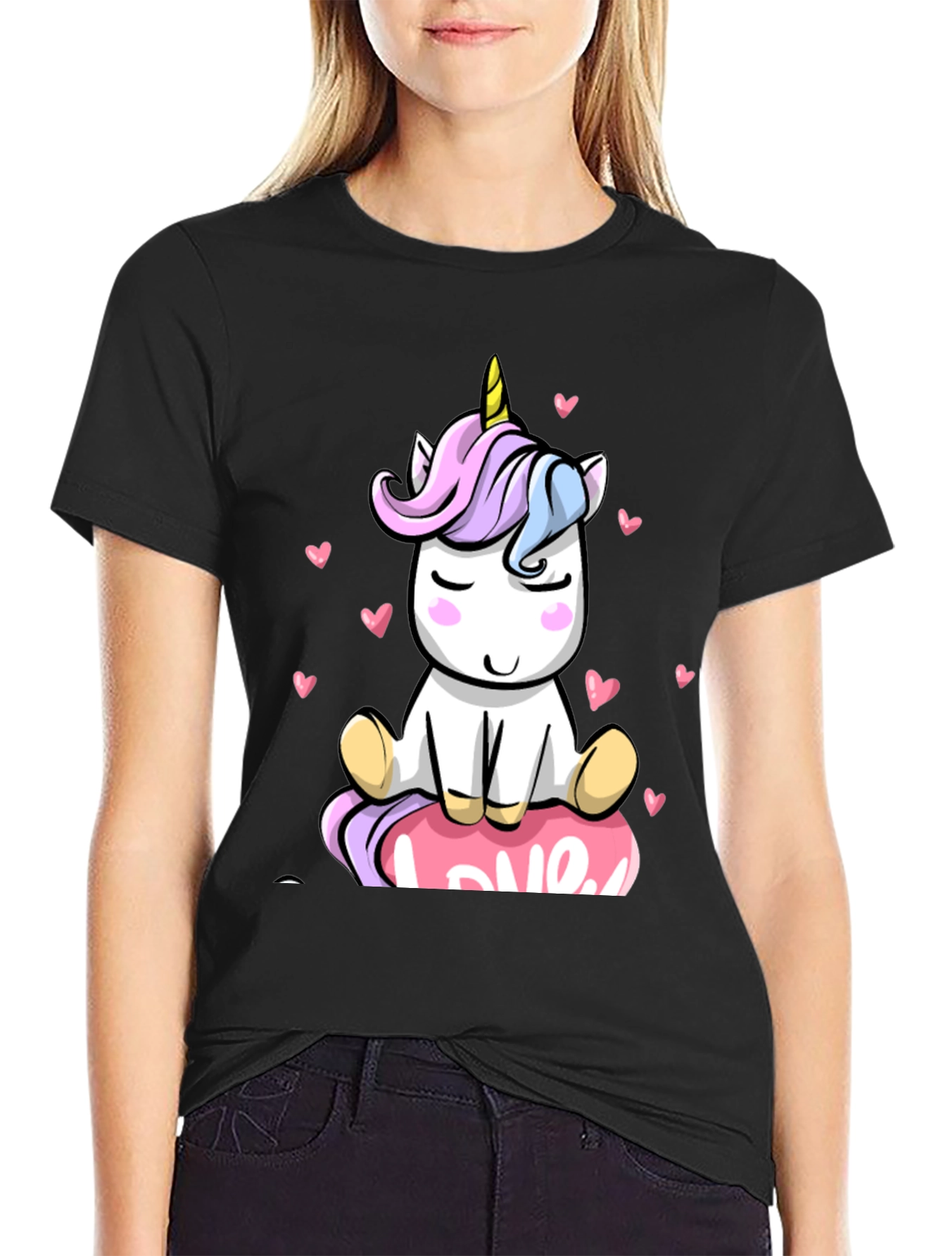Black Unicorn Love T-Shirt Cute Graphic Tee view 2