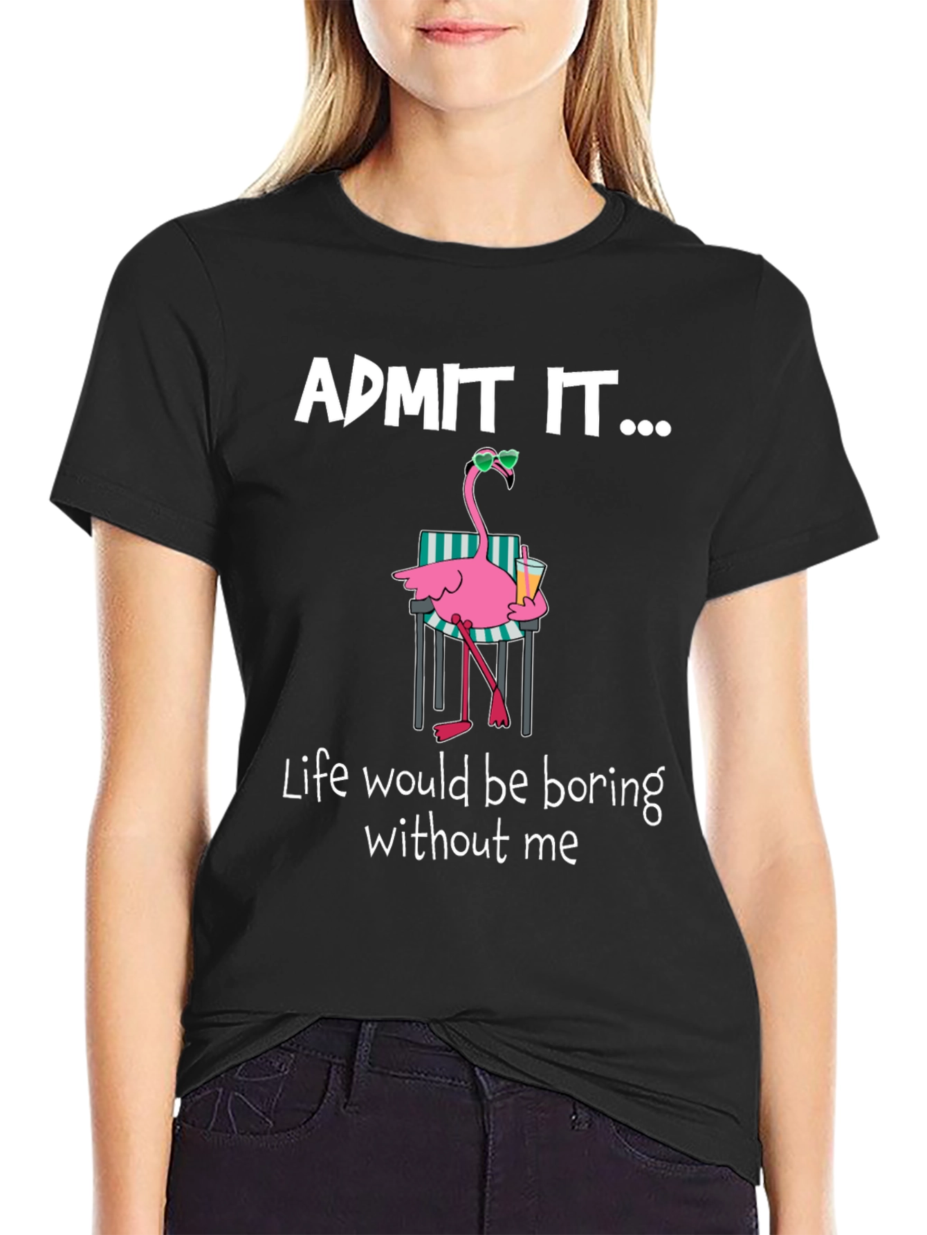 Black Funny Flamingo Admit It T-Shirt view 2