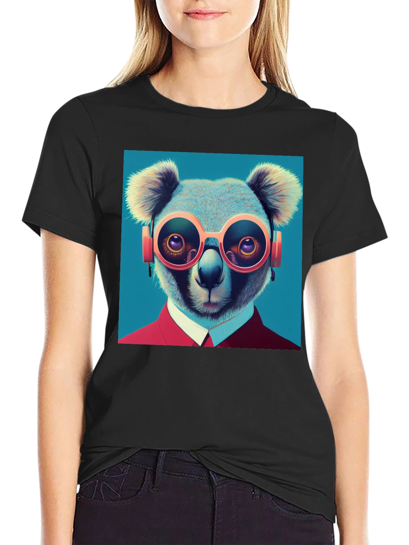 Black Koala in Specs Graphic Tee - Unique Animal Design view 2