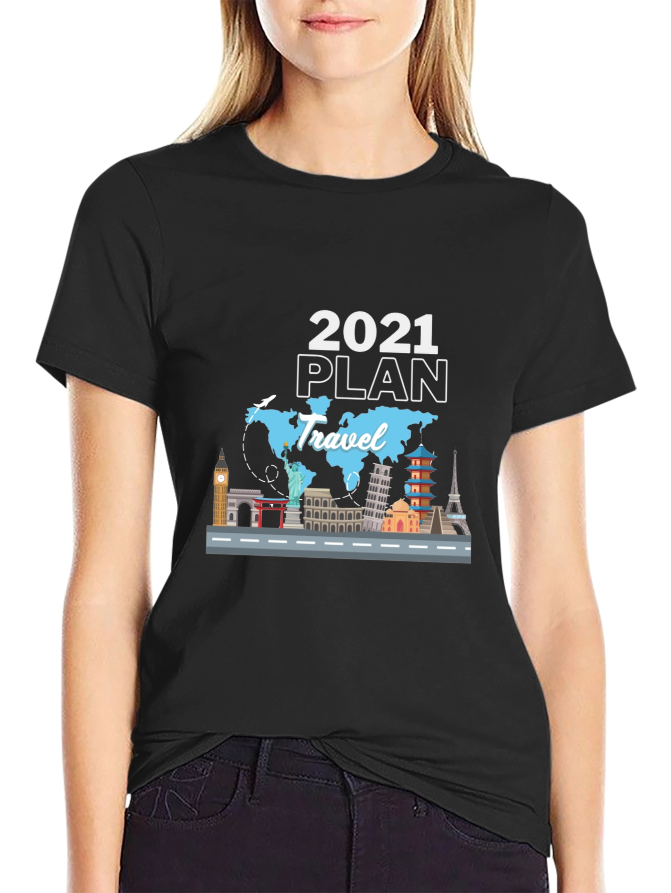 Black 2021 Travel Plan Black T-Shirt view 2
