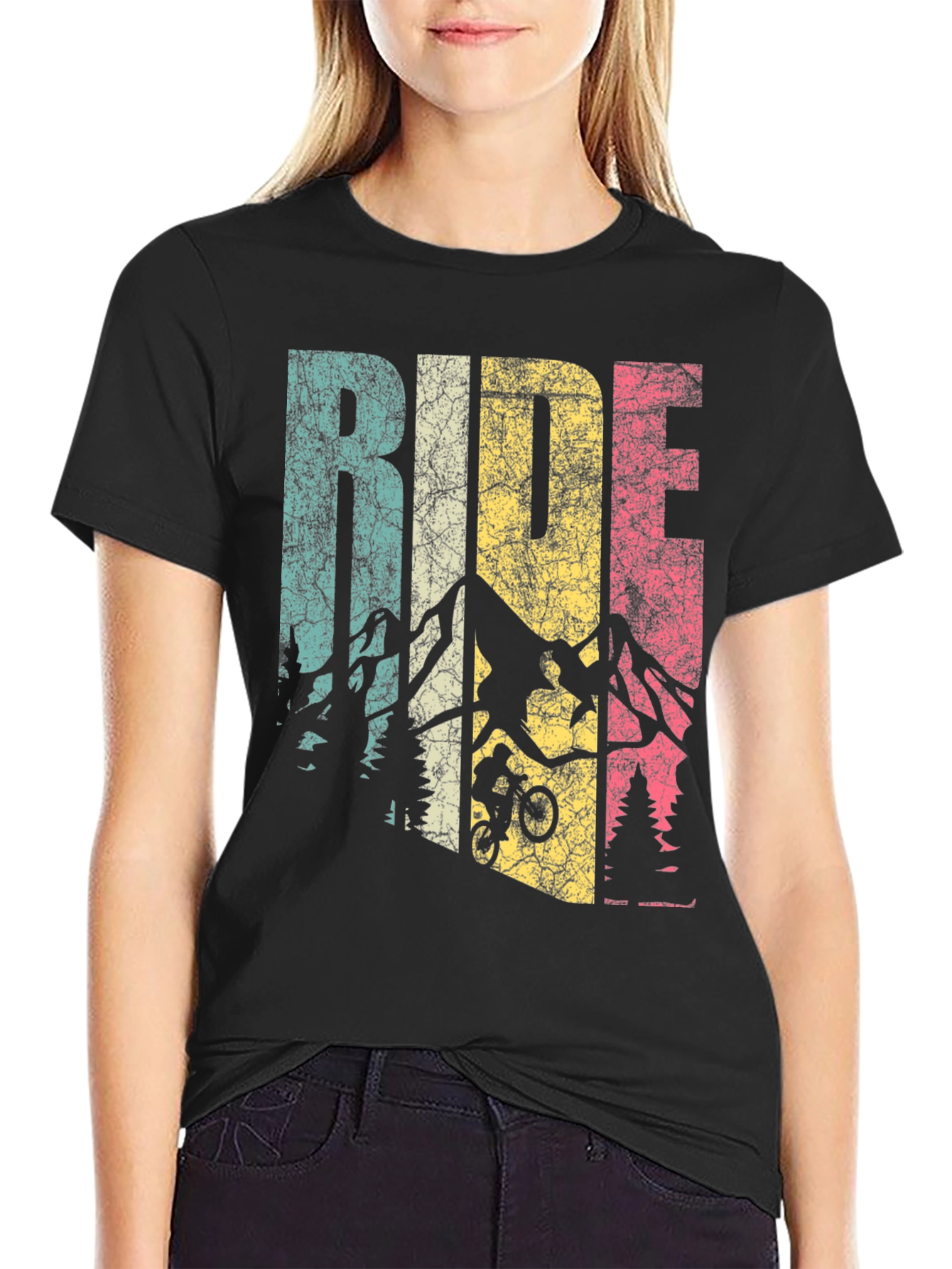 Black Retro Ride Mountain Bike Graphic Tee view 2
