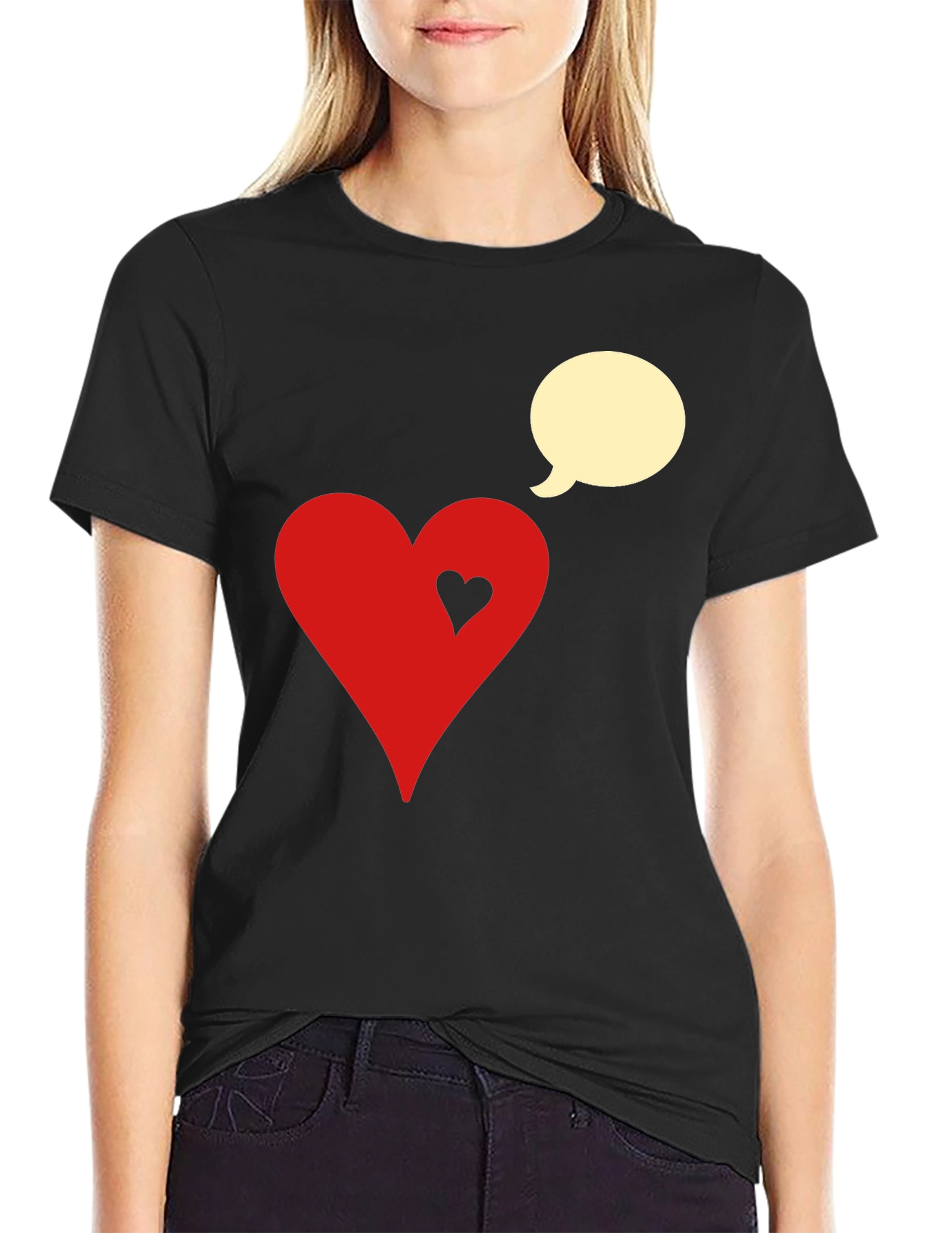 Black Heart & Bubble Graphic Tee - Black Cotton Blend view 2