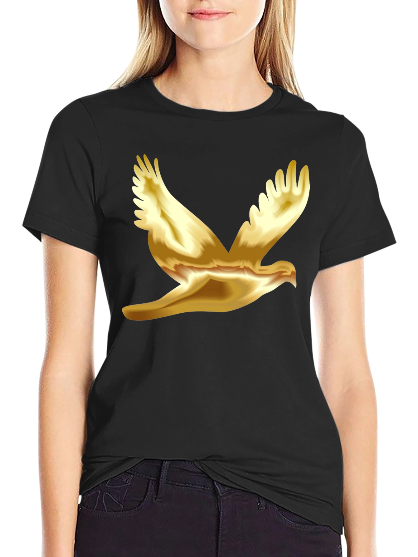 Black Golden Dove Graphic Black T-Shirt view 2