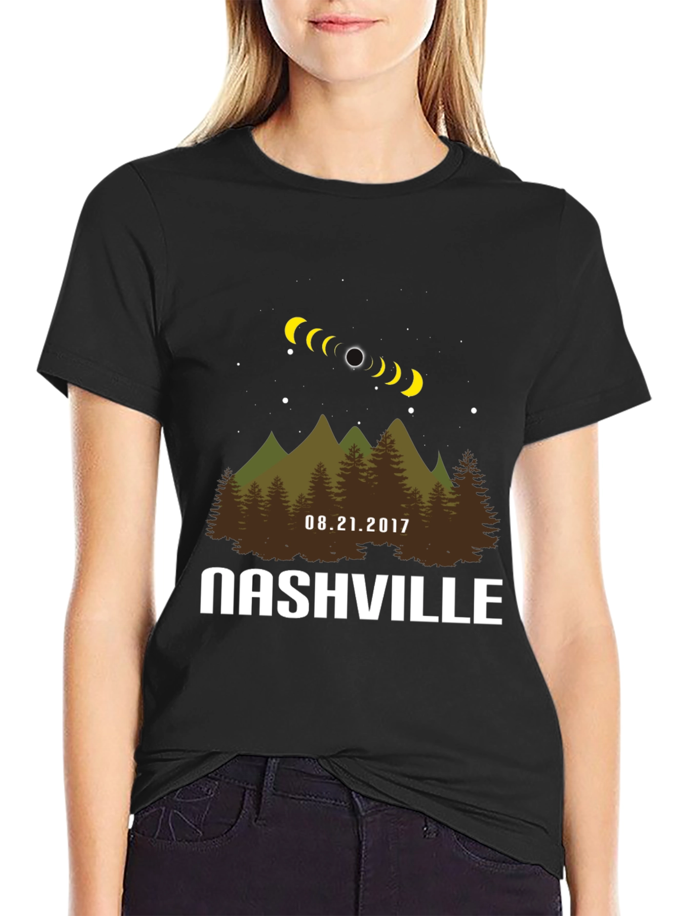 Black Nashville Eclipse T-Shirt: Total Solar Eclipse Souvenir view 2