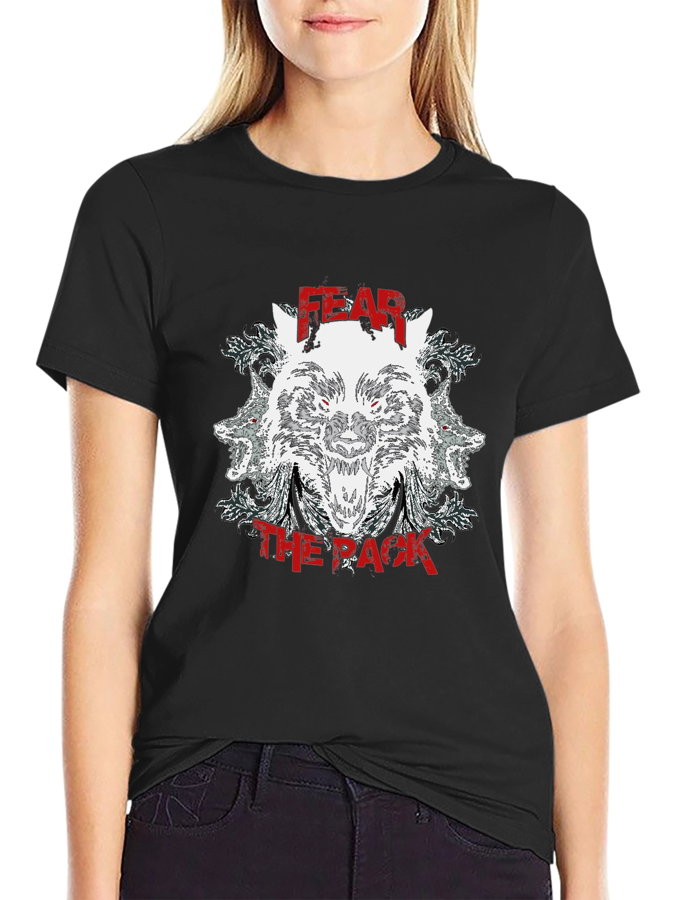 Black Fear The Pack Wolf Graphic T-Shirt view 2