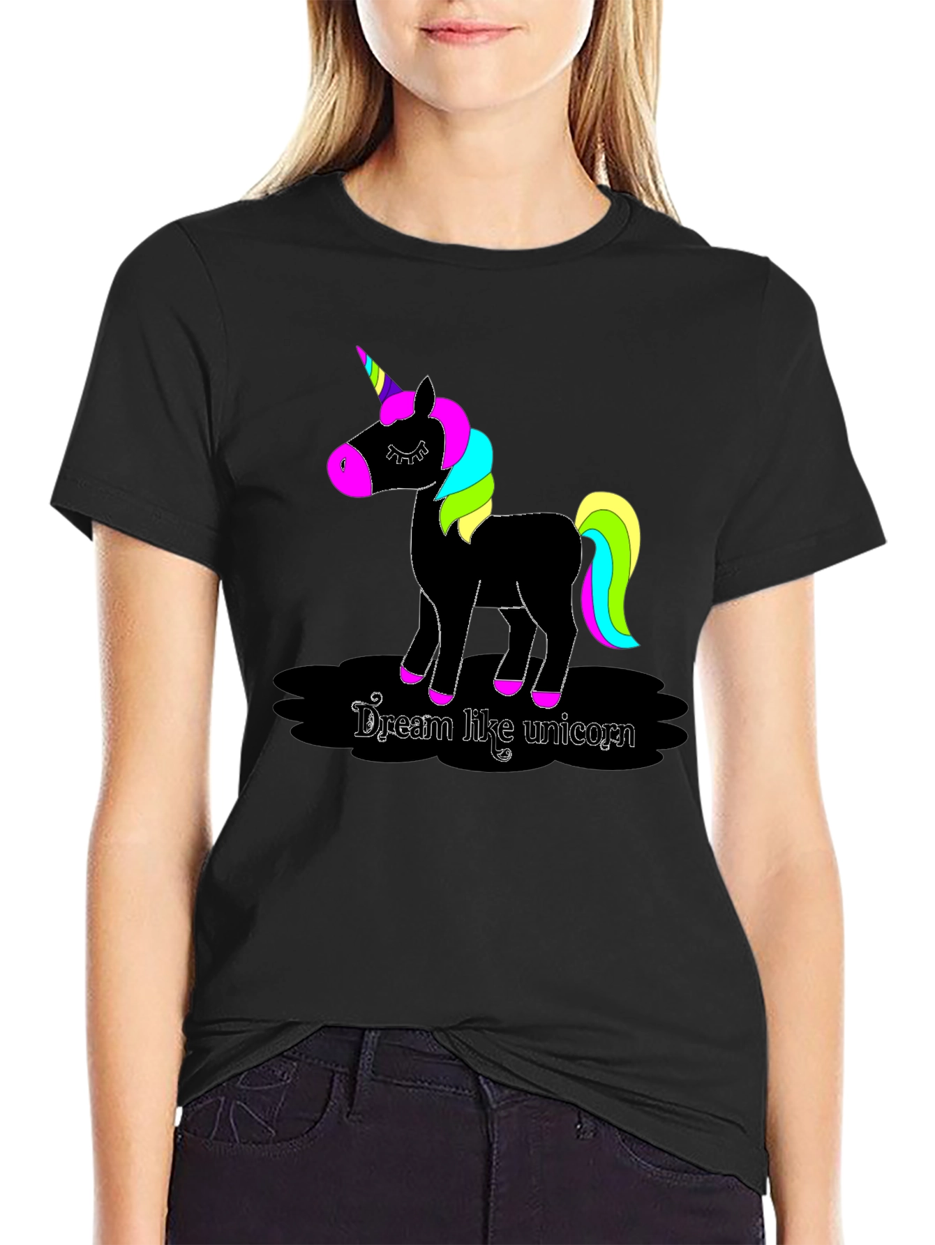 Black Dream Like Unicorn Black T-Shirt view 2