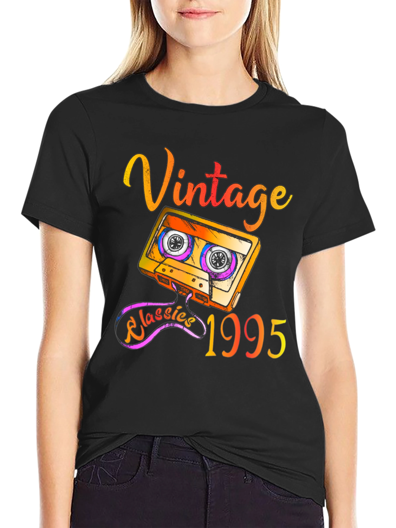 Black Vintage 1995 Cassette Tape T-Shirt - Retro Classics view 2