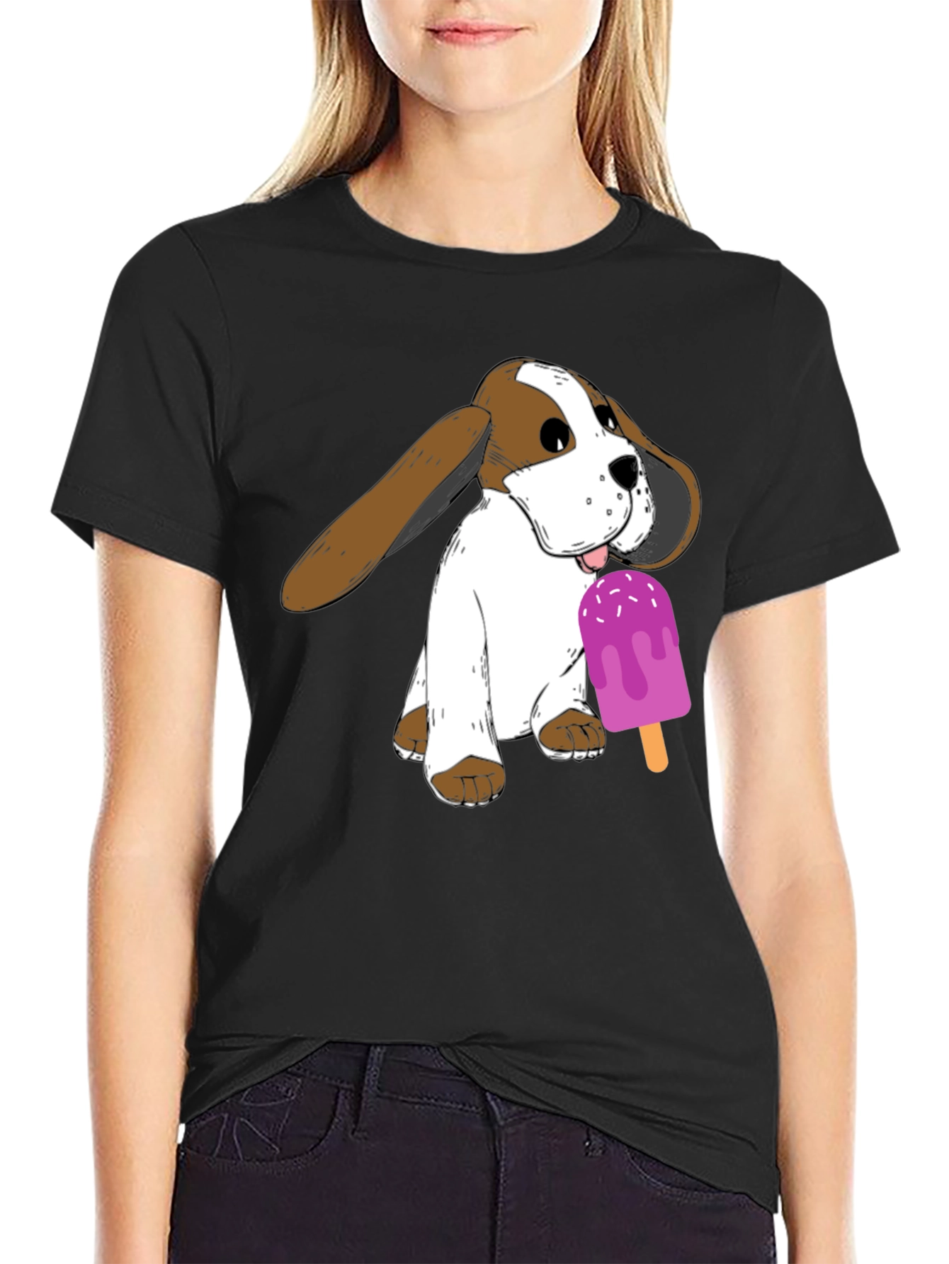 Black Dog with Popsicle Graphic T-Shirt - Black view 2