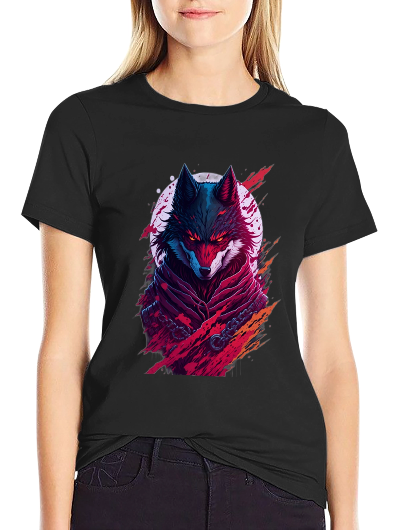 Black Crimson Wolf Graphic Tee - Men's Black T-Shirt view 2
