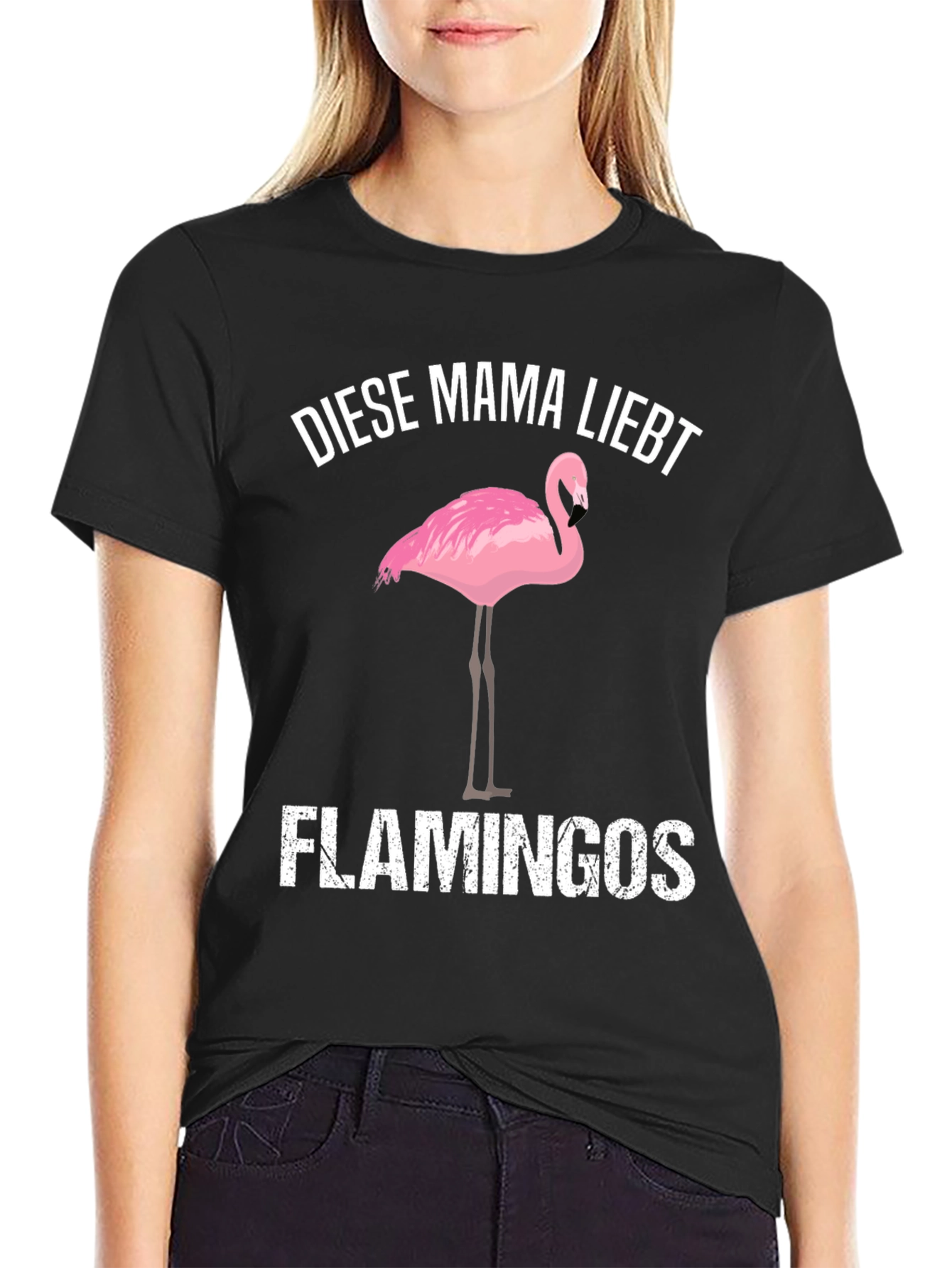 Black Mama Loves Flamingos Graphic T-Shirt view 2