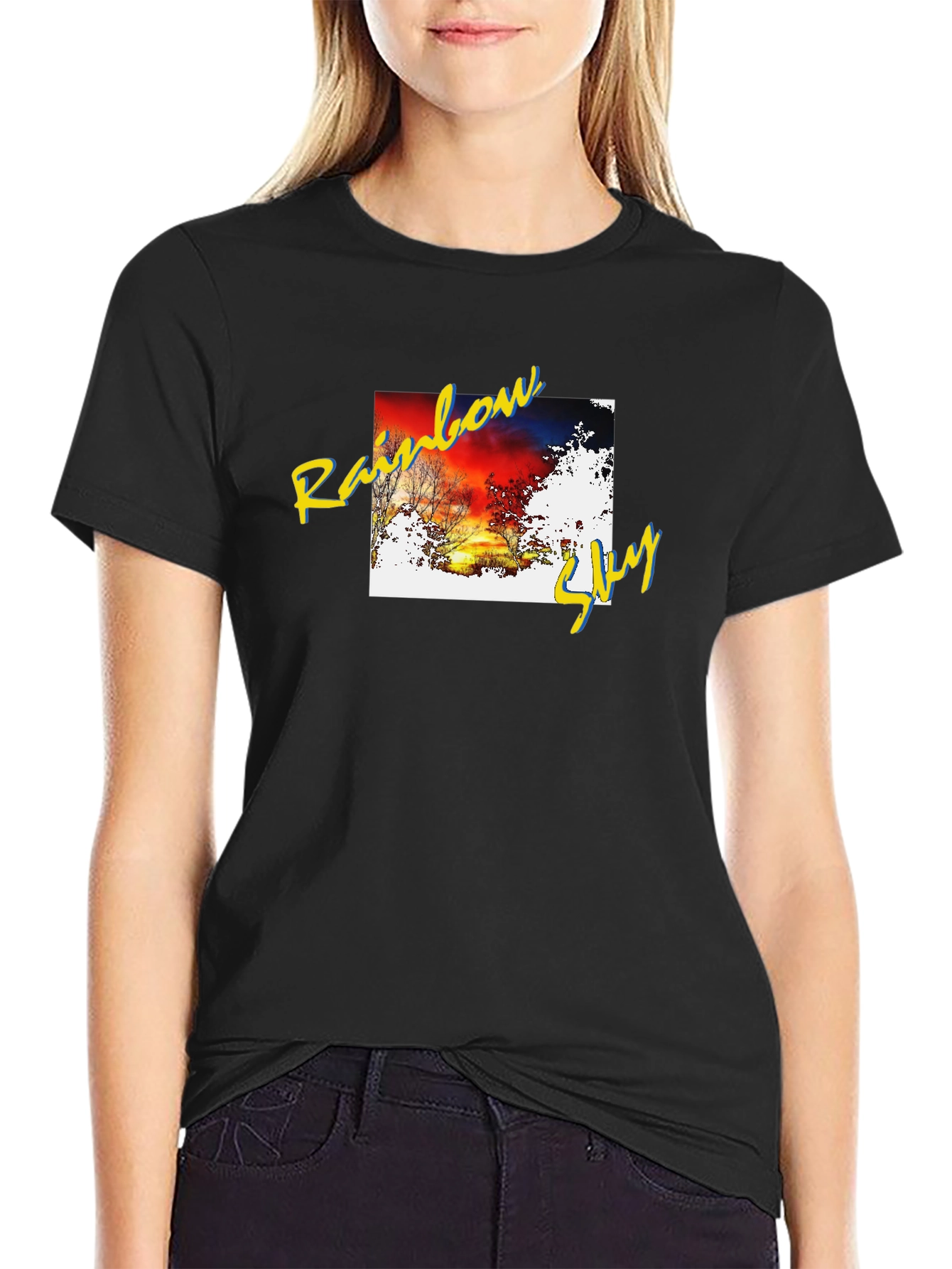 Black Rainbow Sky Graphic Black Tee view 2