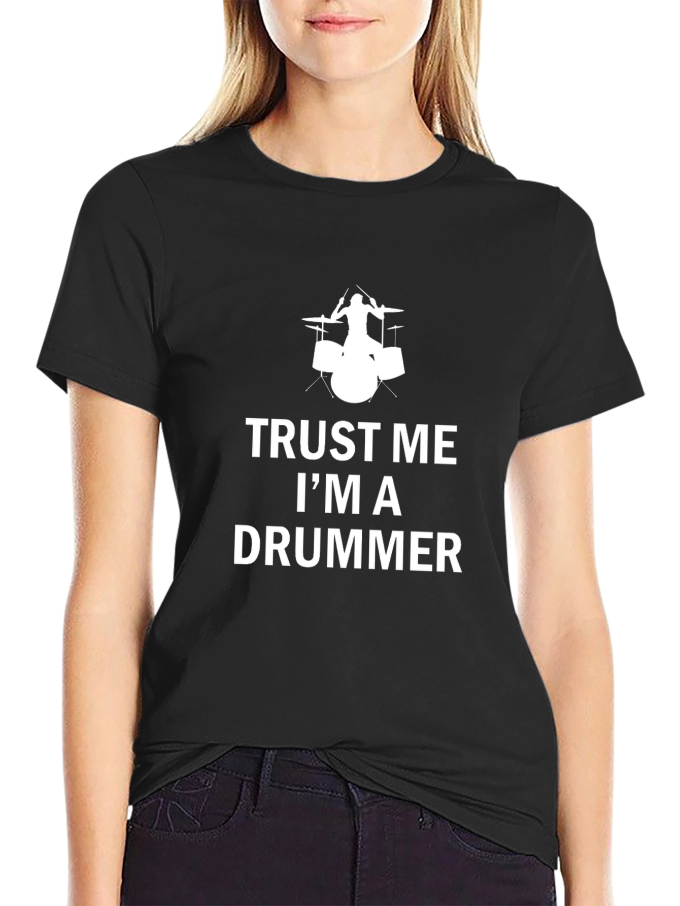 Black Trust Me I'm A Drummer Black T-Shirt view 2