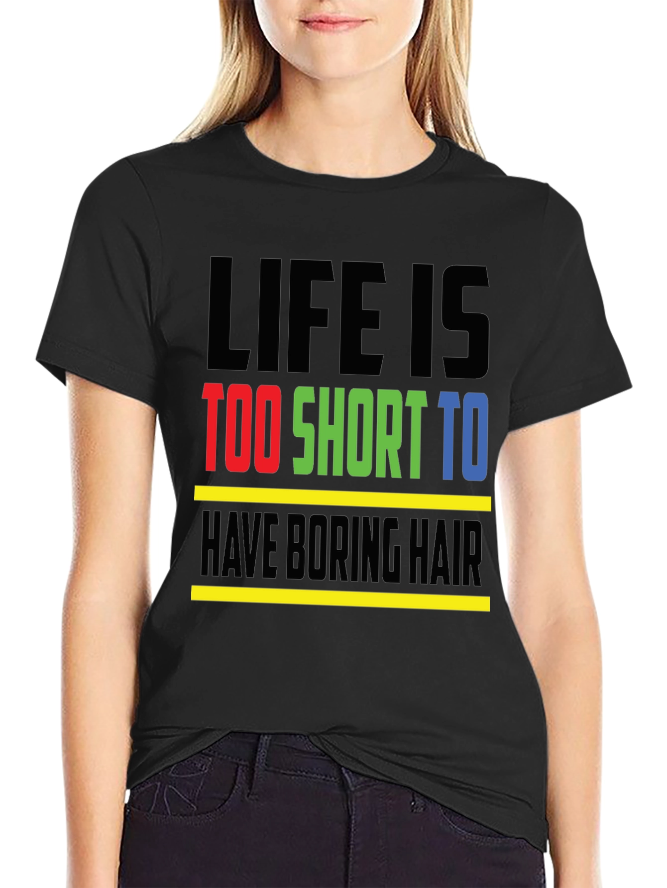 Black Life is Too Short T-Shirt - Funny Hair Statement Tee view 2