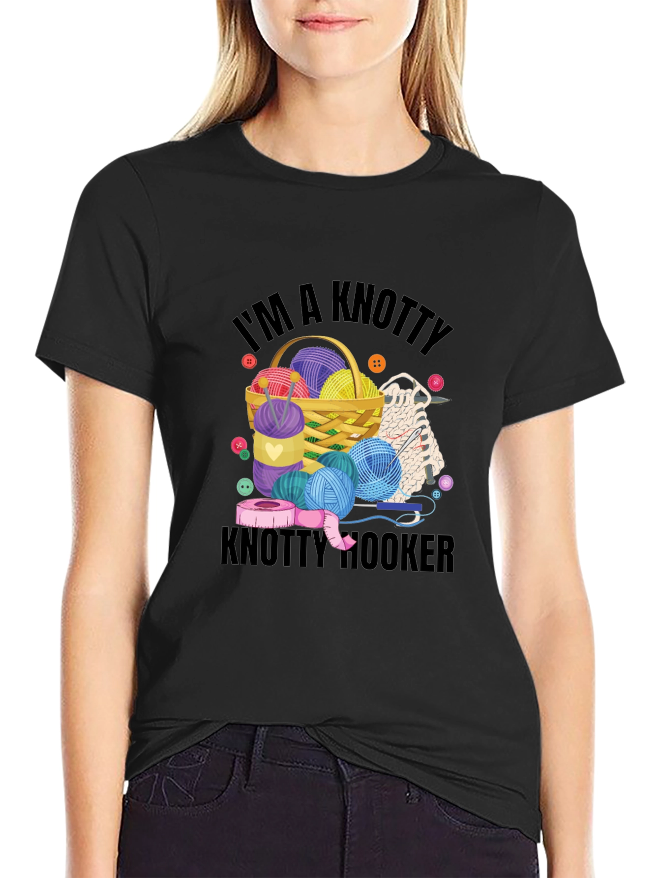 Black Knitty Hooker T-Shirt: Yarn Lover Gift view 2
