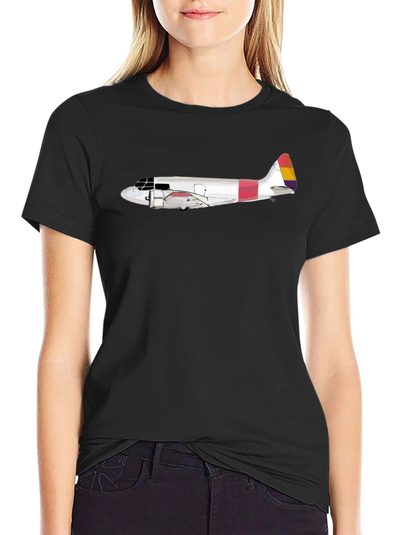 Black Vintage Airplane Graphic Tee - Stylish & Unique view 2