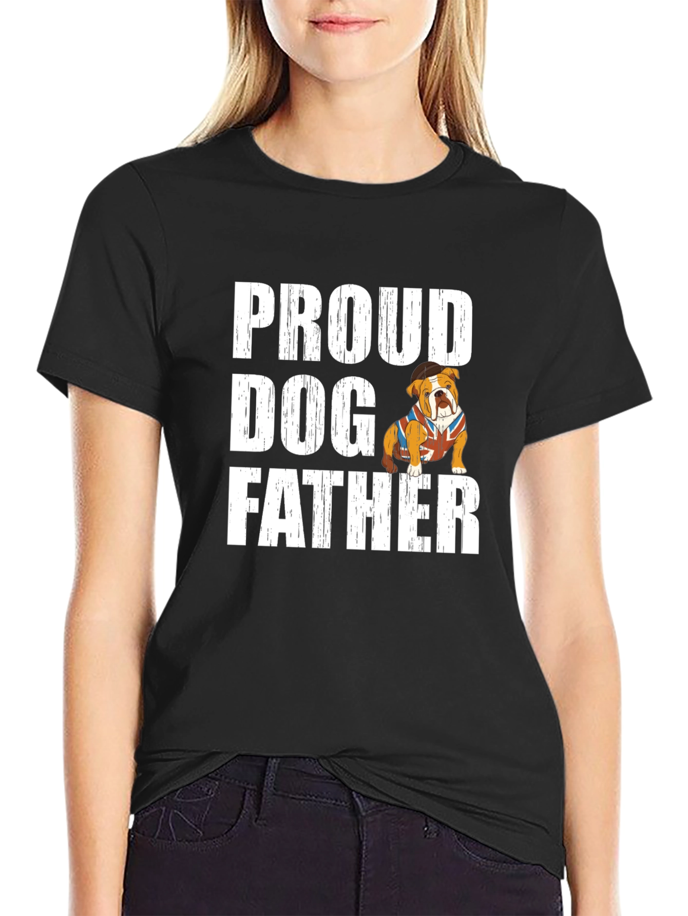 Black Proud Dog Father T-Shirt - Bulldog Lover view 2