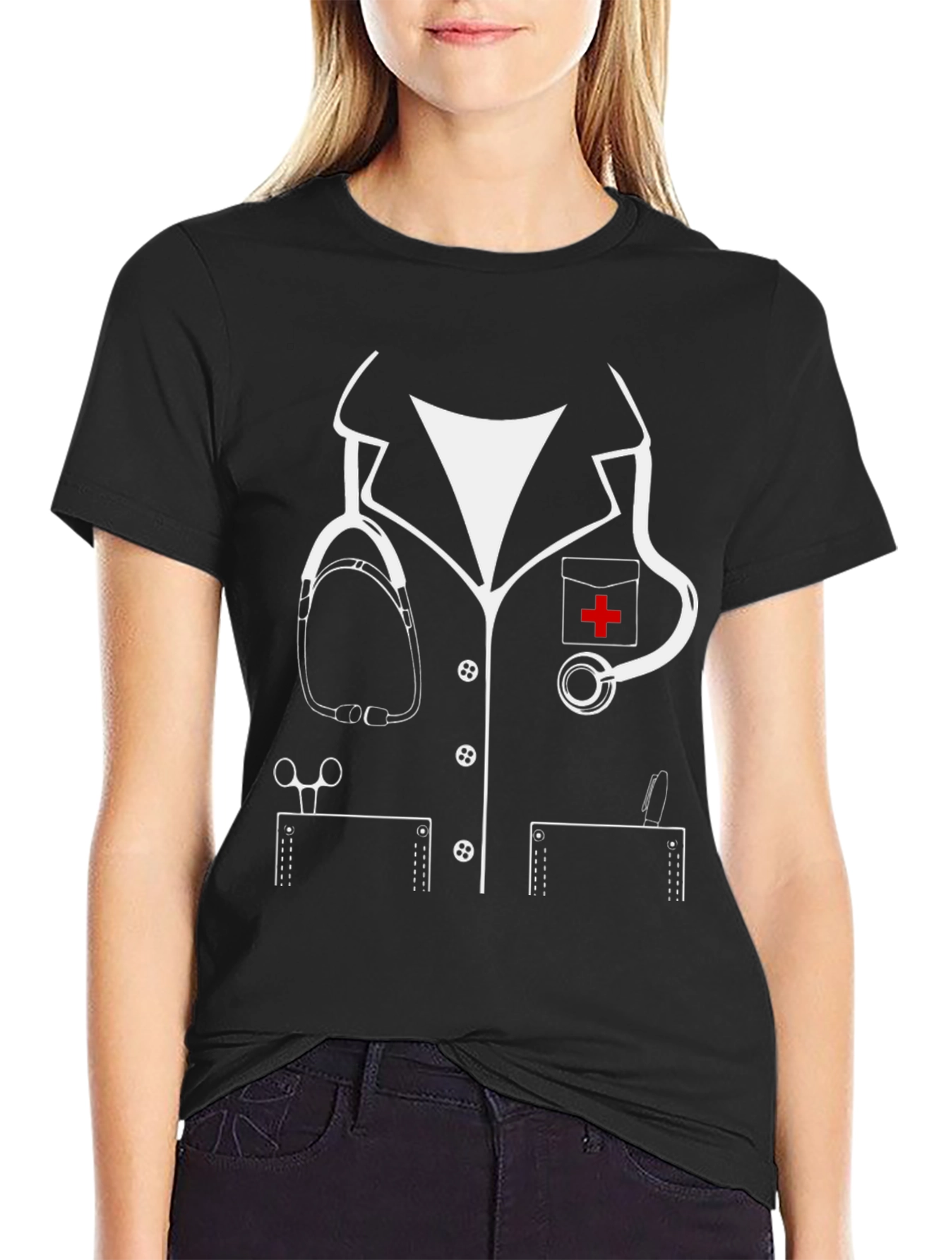 Black Nurse Costume T-Shirt - Novelty Doctor Outfit Tee view 2
