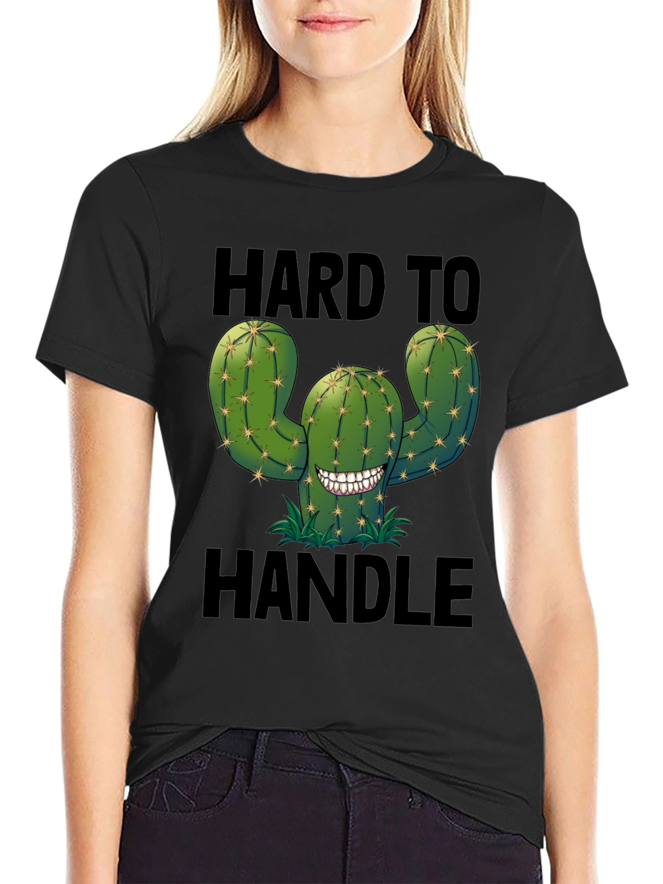 Black Hard to Handle Cactus T-Shirt - Funny Graphic Tee view 2