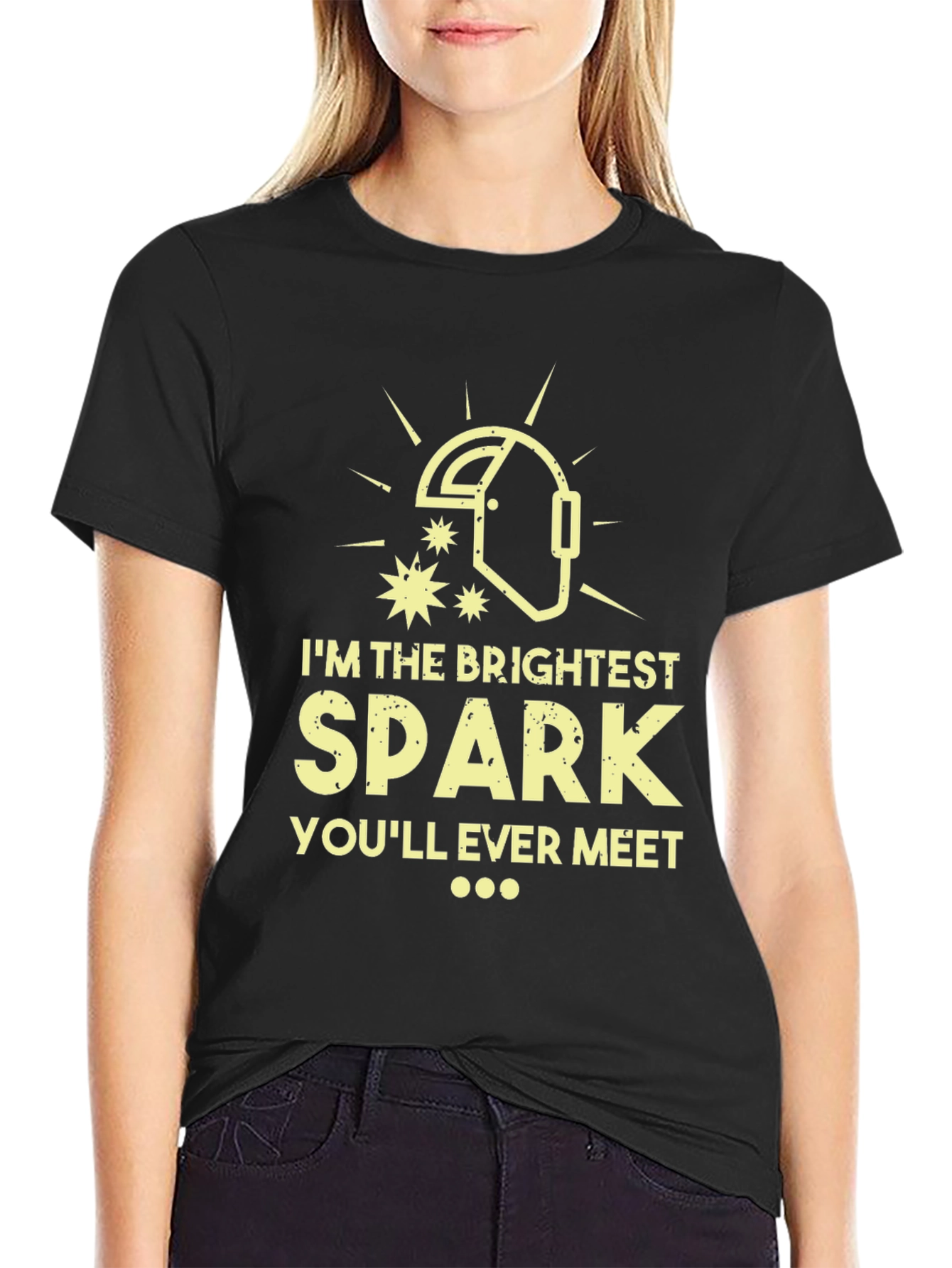 Black Brightest Spark Welder Humor T-Shirt view 2