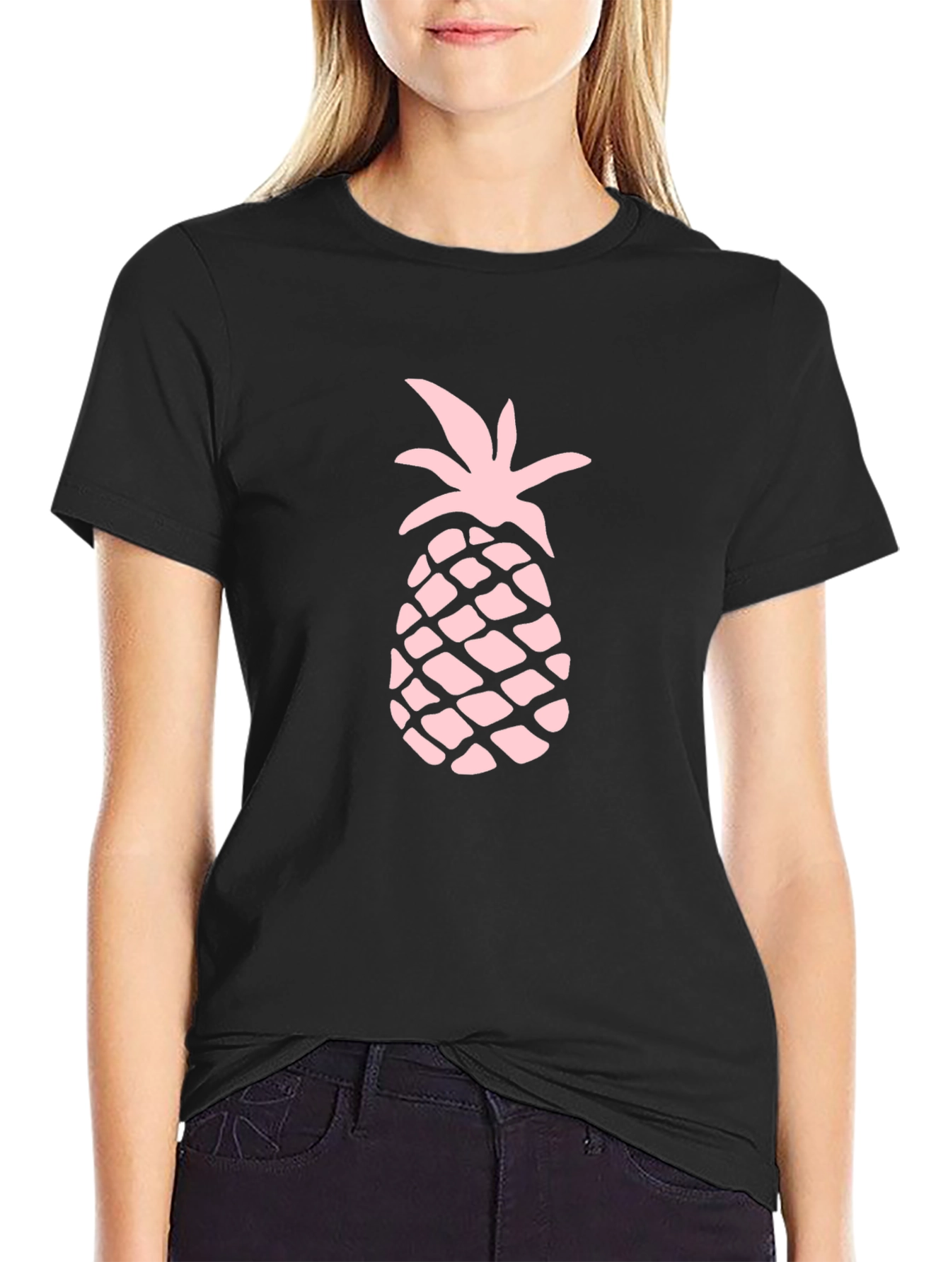 Black Pineapple Print Black T-Shirt - Tropical Summer Style view 2