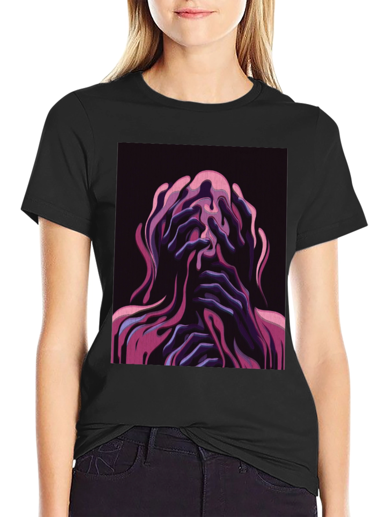 Black Distorted Psychedelic Graphic Tee - Stylish Unisex T-Shirt view 2