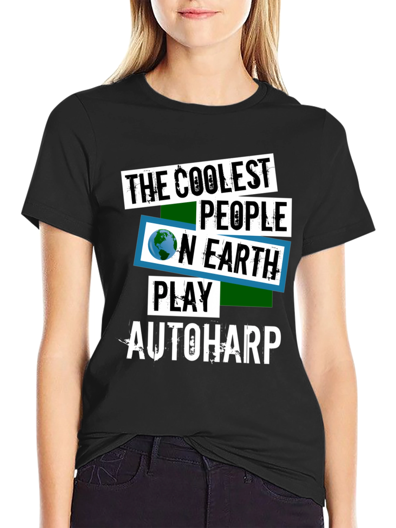 Black Coolest People Autoharp Player T-Shirt view 2
