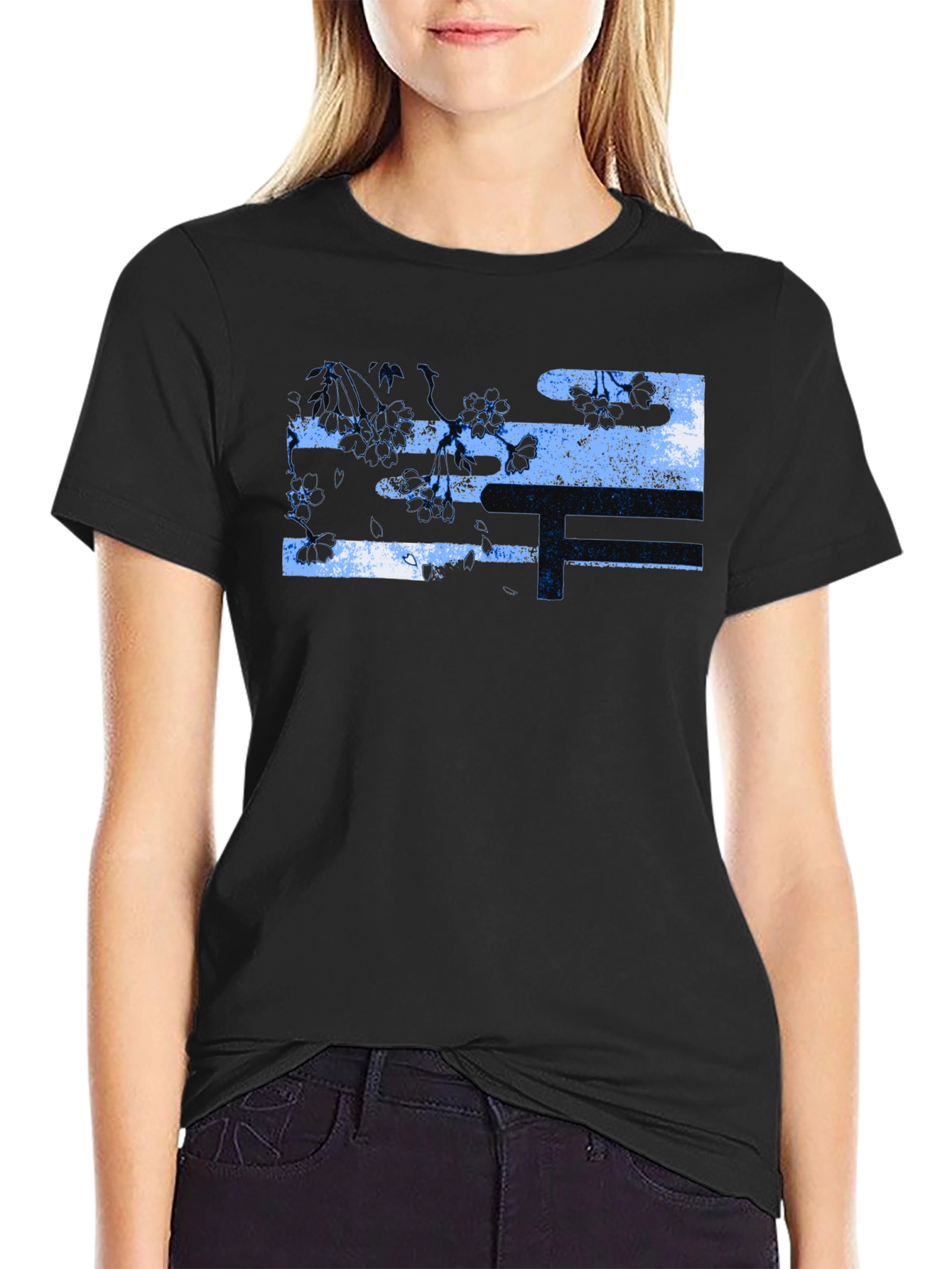 Black Black T-Shirt with Abstract Floral Design view 2