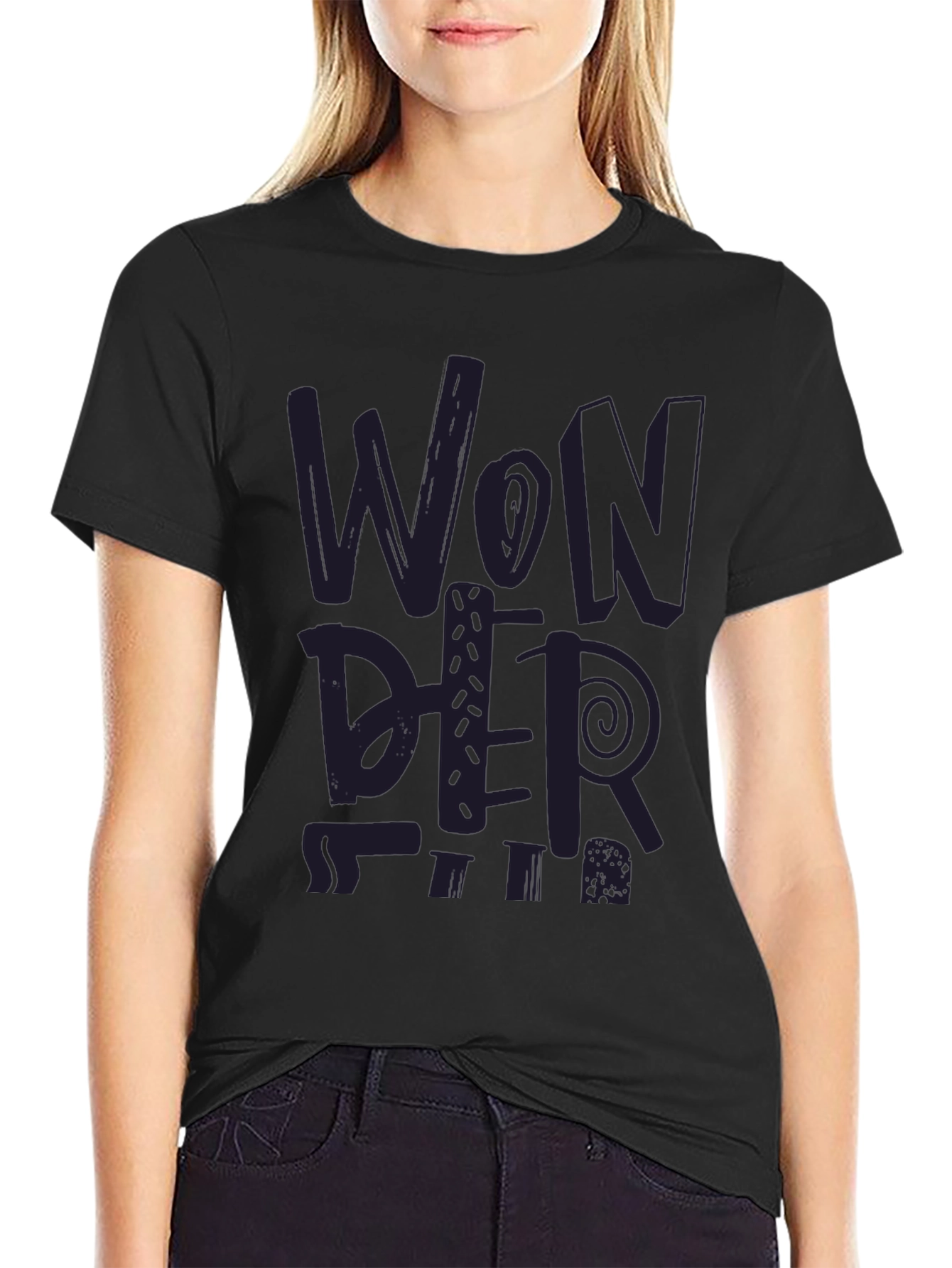 Black Wonder Graphic Tee - Trendy Print view 2