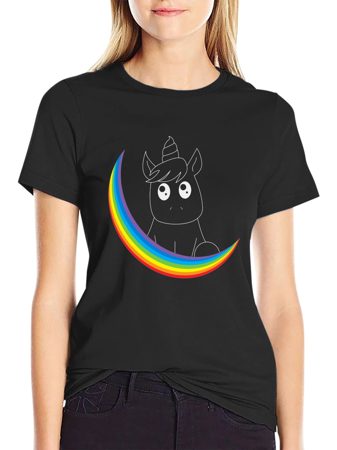 Black Unicorn Rainbow T-Shirt - Graphic Tee view 2