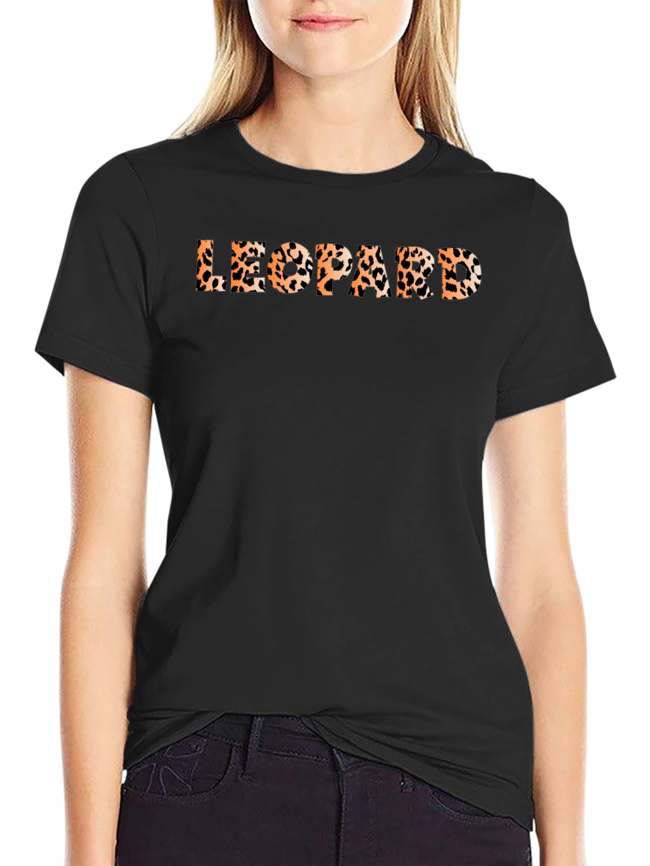 Black Leopard Print T-Shirt view 2