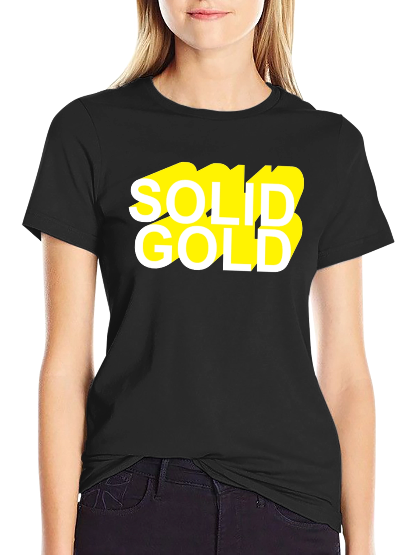 Black Solid Gold Graphic Black T-Shirt view 2