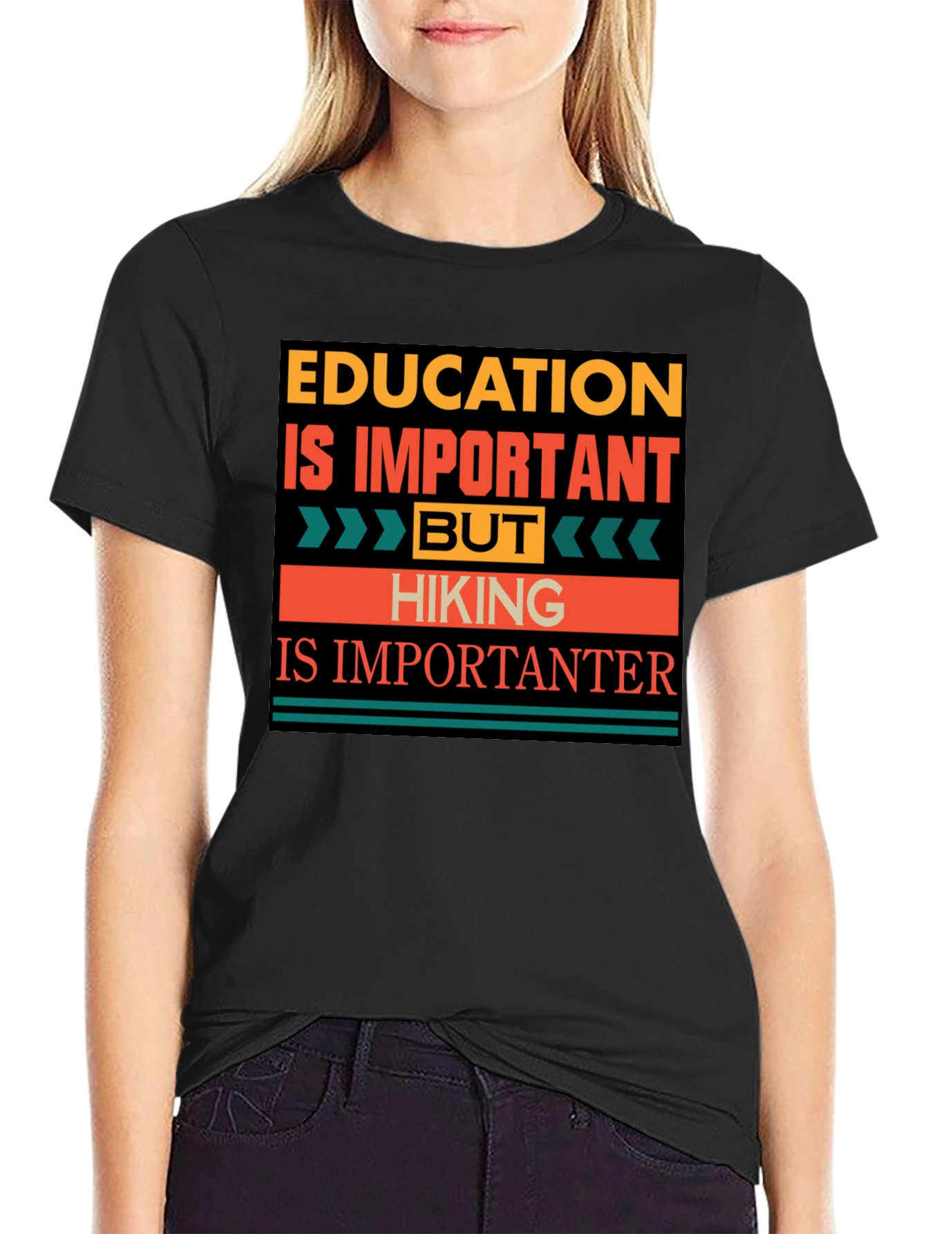 Black Education vs. Hiking Graphic Tee - Hiking is Importanter! view 2