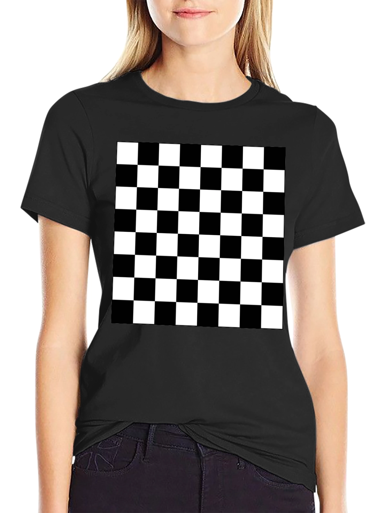 Black Checkered Pattern T-Shirt view 2