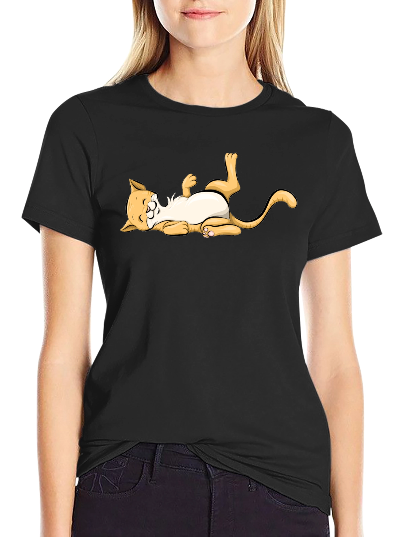 Black Funny Cat Graphic T-Shirt - Black view 2
