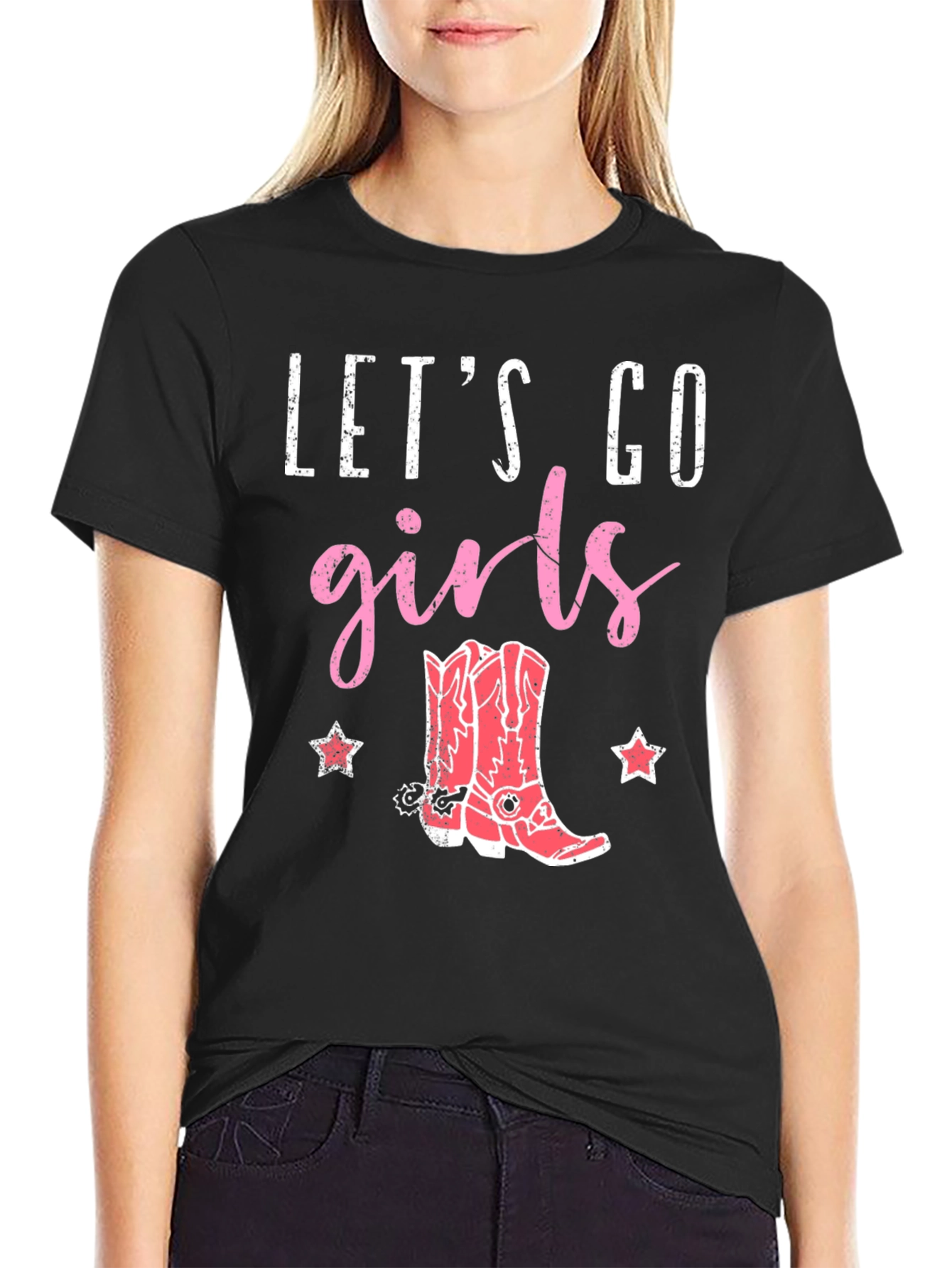 Black Let's Go Girls Cowboy Boot Graphic Tee view 2