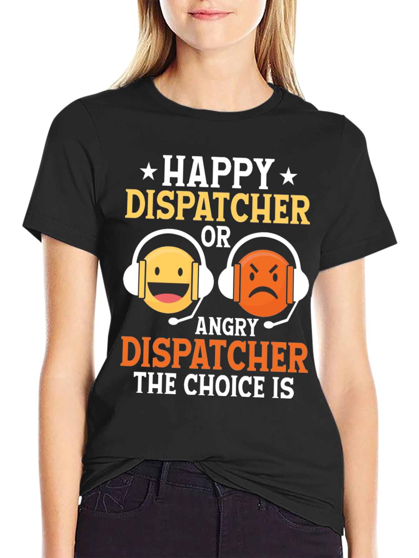 Black Happy or Angry Dispatcher Graphic T-Shirt view 2