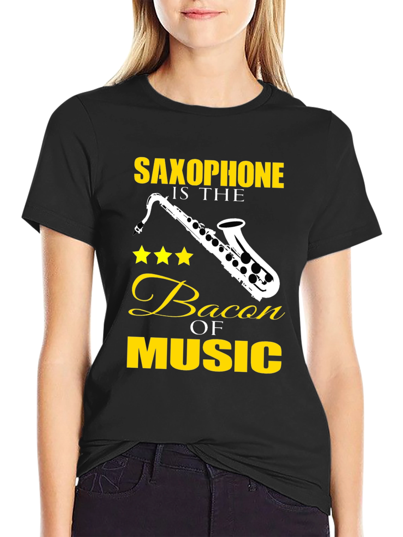 Black Saxophone is the Bacon of Music T-Shirt view 2