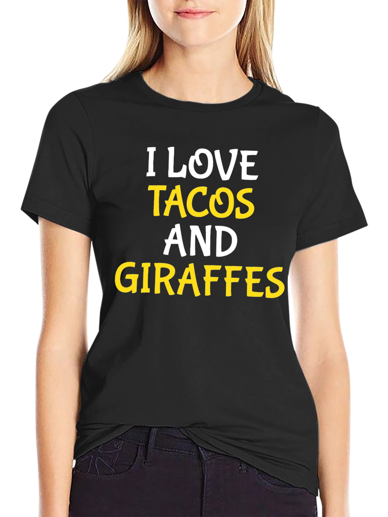 Black I Love Tacos and Giraffes Black Graphic T-Shirt view 2