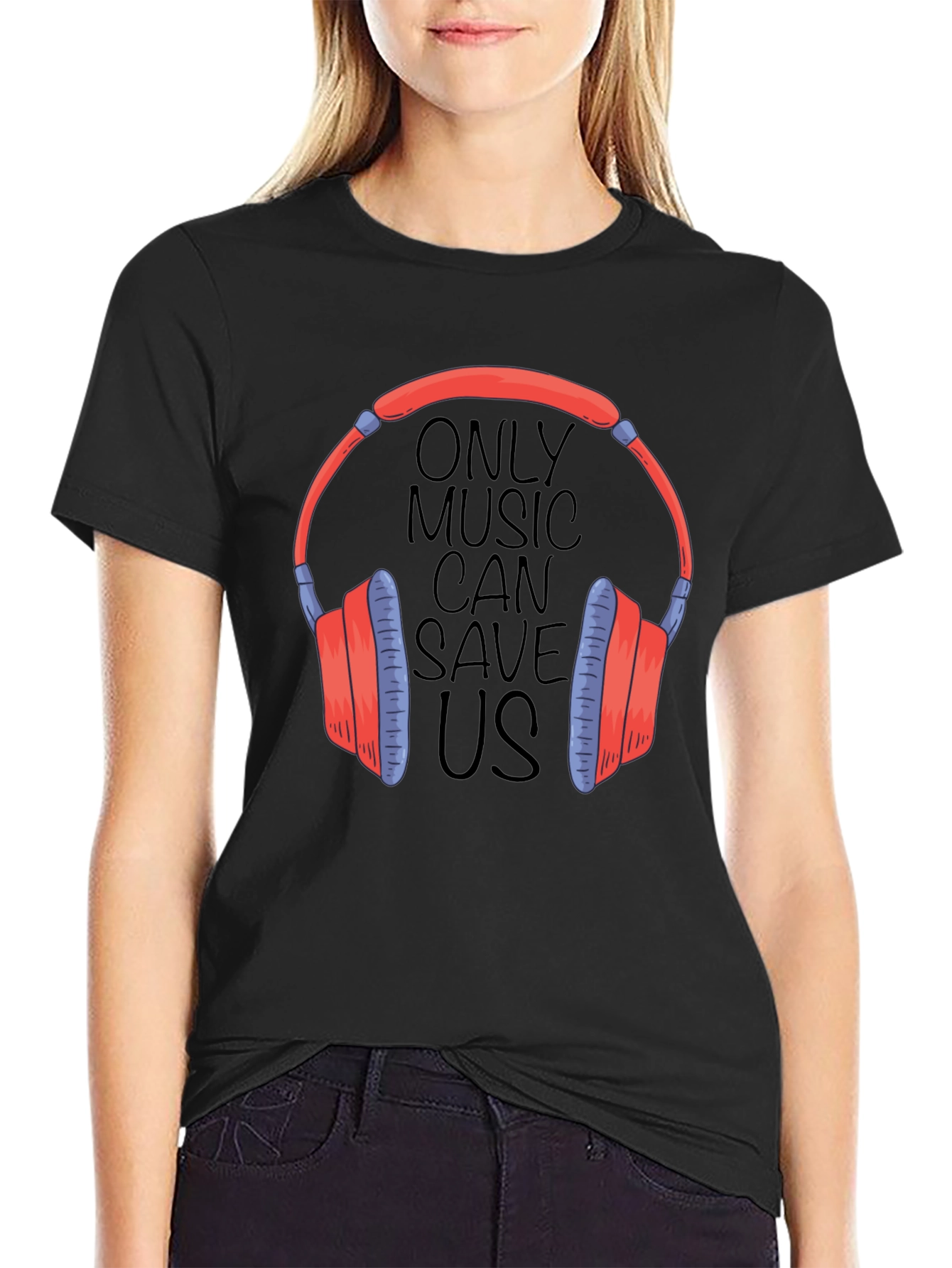 Black Music Lover T-Shirt: Headphones Graphic Tee view 2