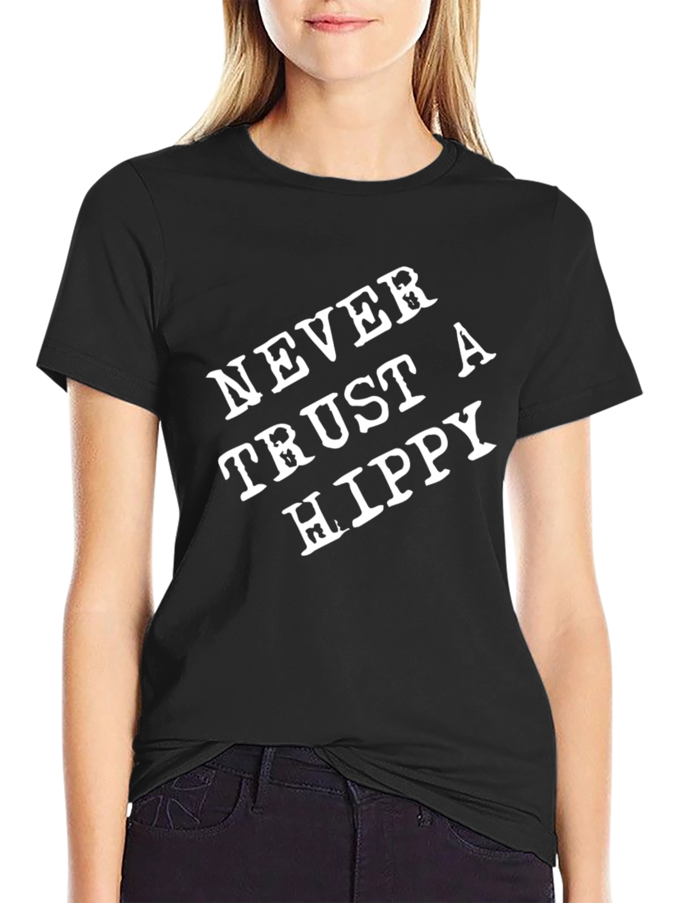 Black Never Trust A Hippy Graphic T-Shirt view 2