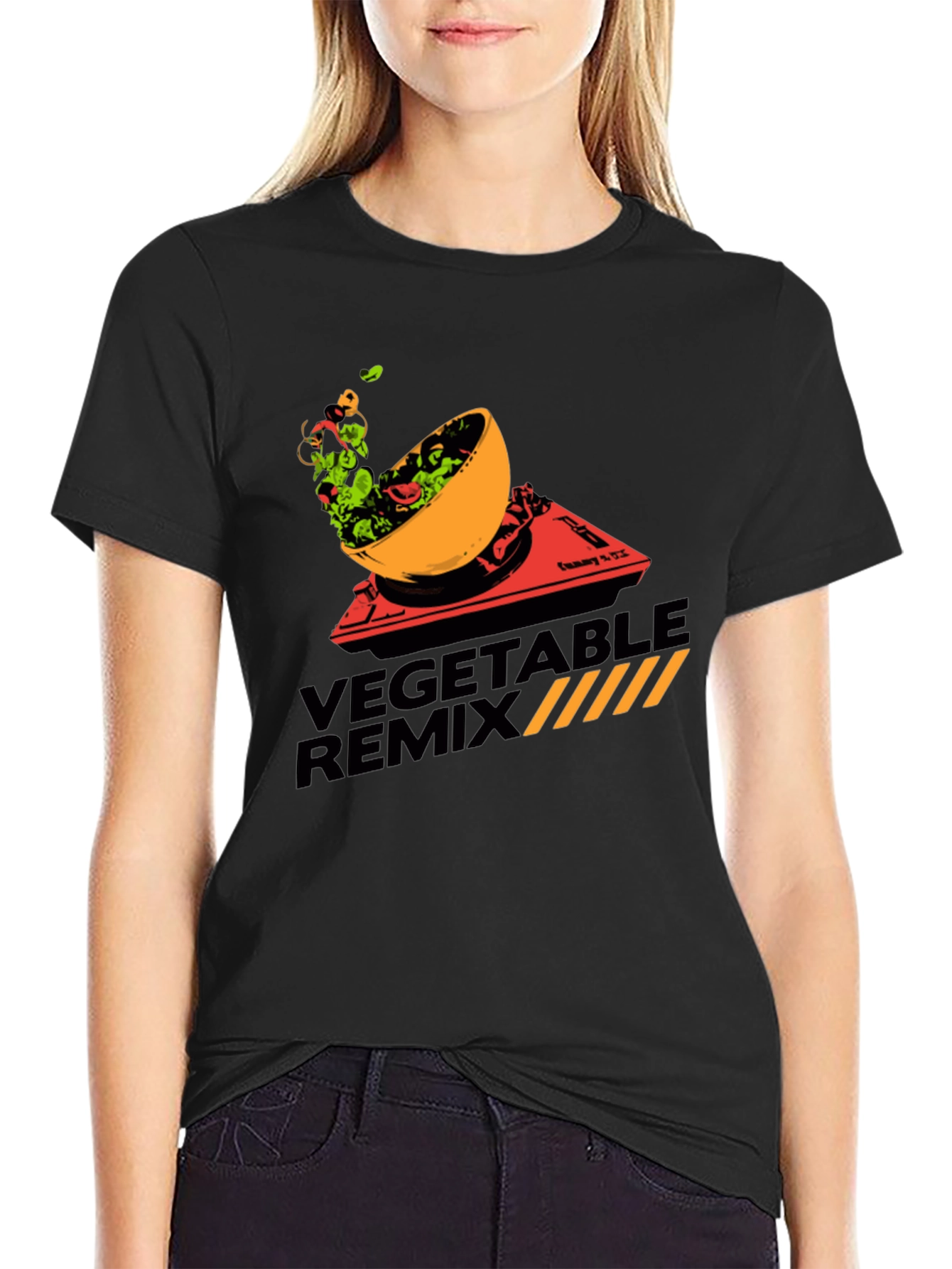 Black Vegetable Remix Graphic T-Shirt - Black Cotton Tee view 2