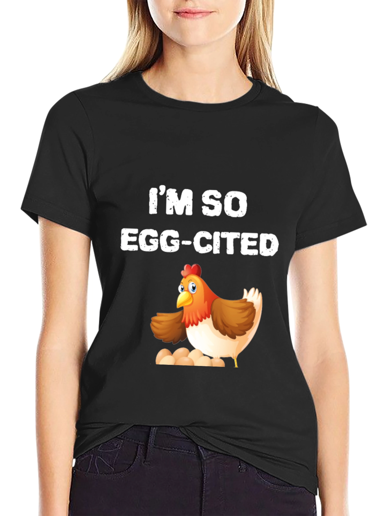 Black I'm So Egg-Cited Chicken T-Shirt view 2