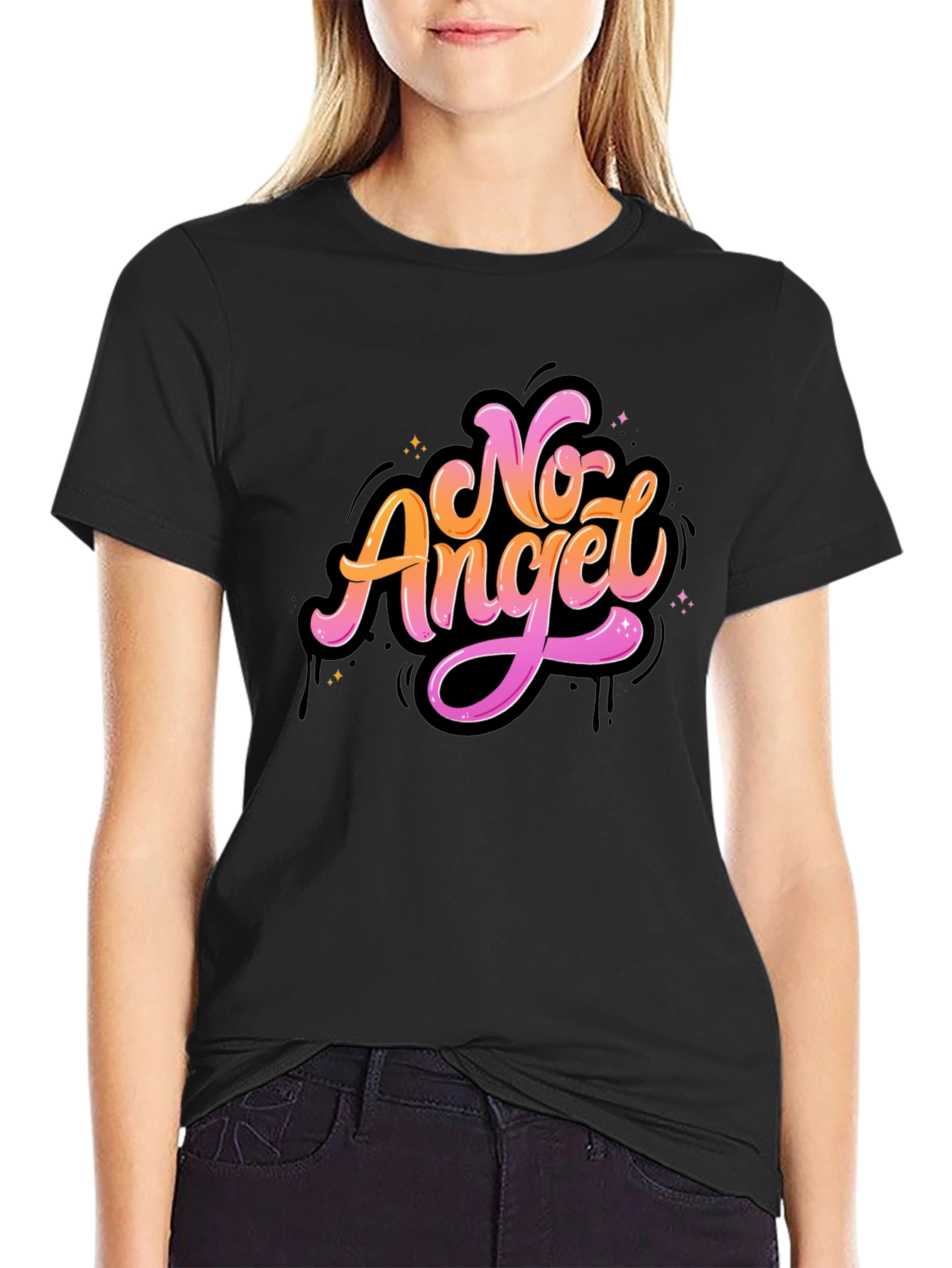 Black No Angel Graphic Tee - Stylish Black T-Shirt view 2