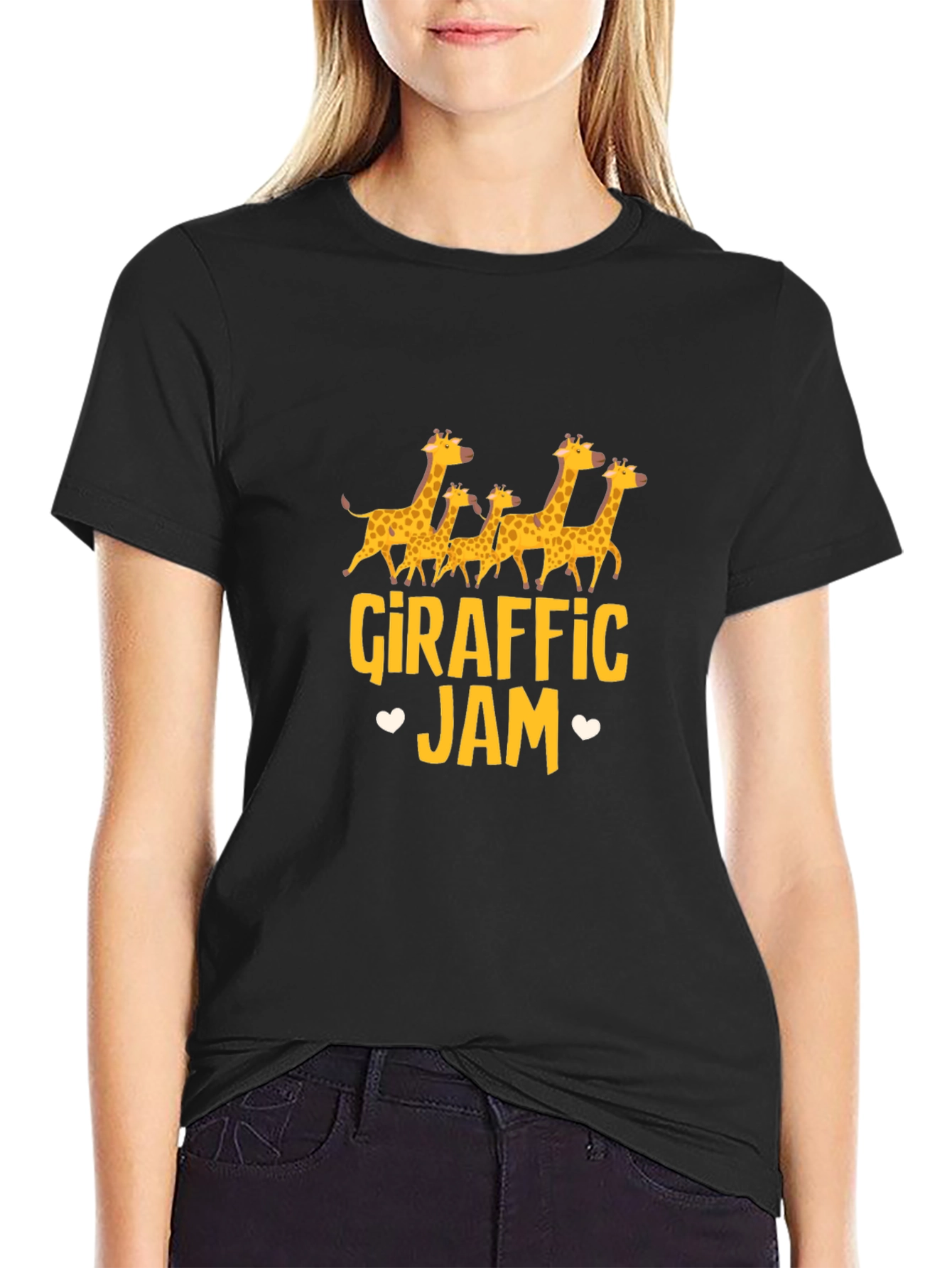 Black Giraffe Jam Graphic Tee - Black Cotton T-Shirt view 2