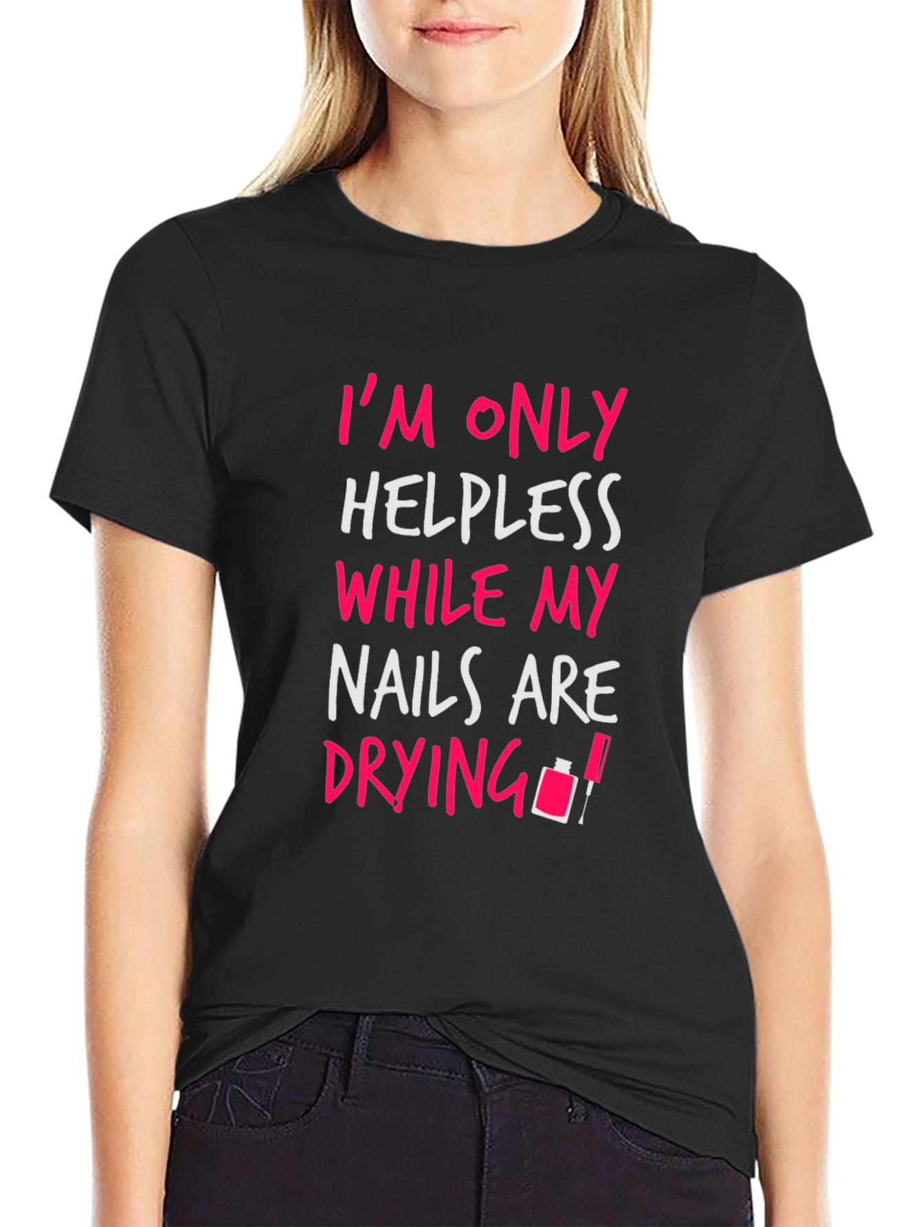 Black Helpless Nails T-Shirt Funny Manicure Tee view 2