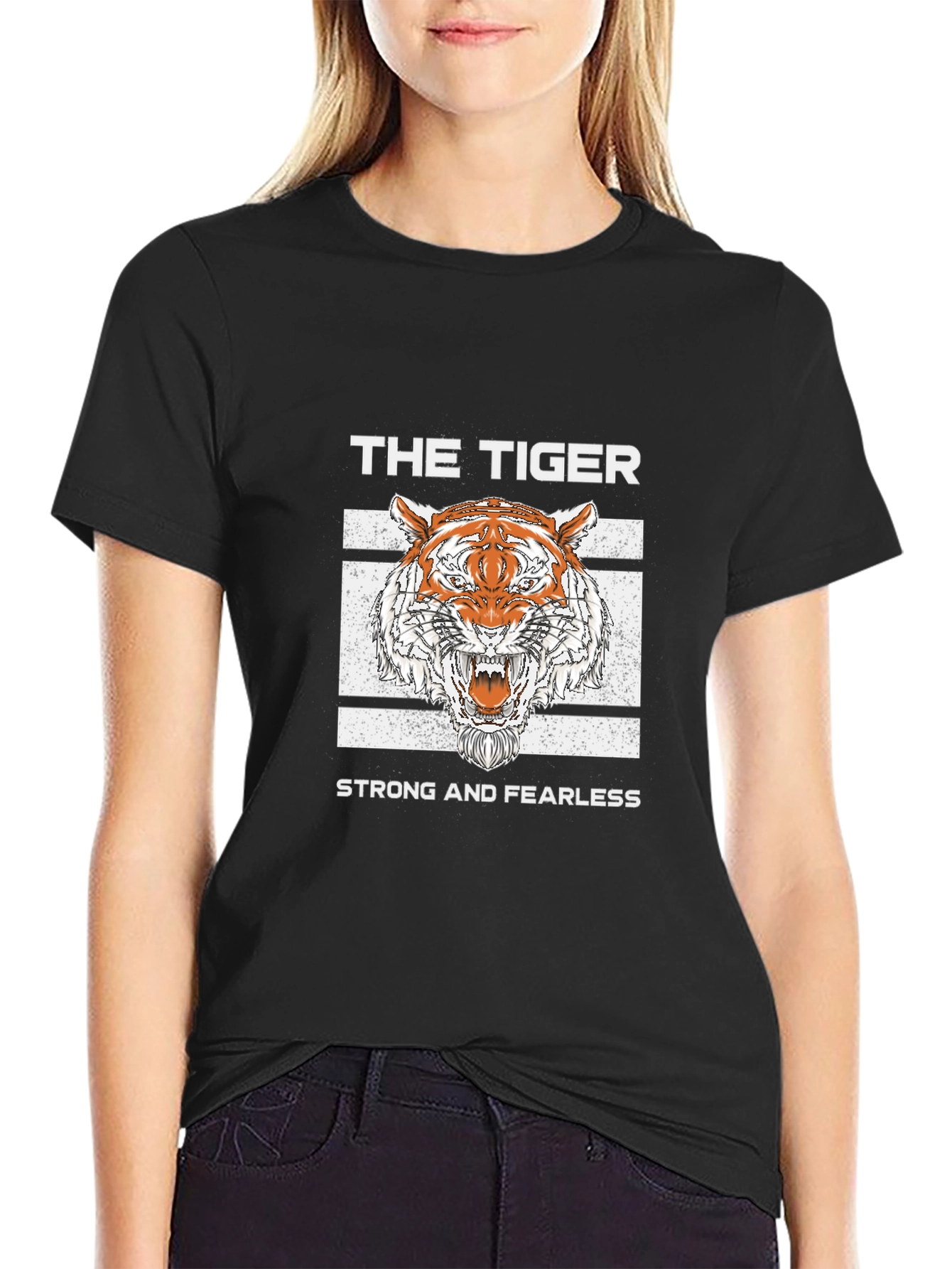 Black The Tiger T-Shirt - Strong and Fearless Graphic Tee view 2