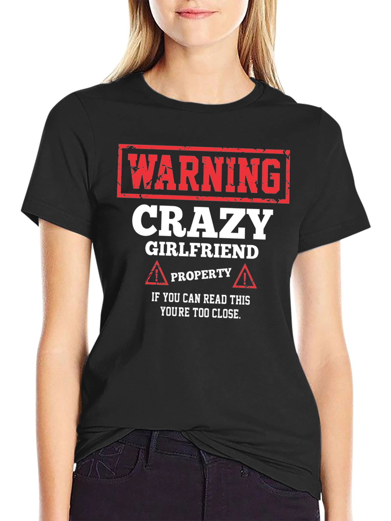Black Warning Crazy Girlfriend Property Graphic Tee view 2