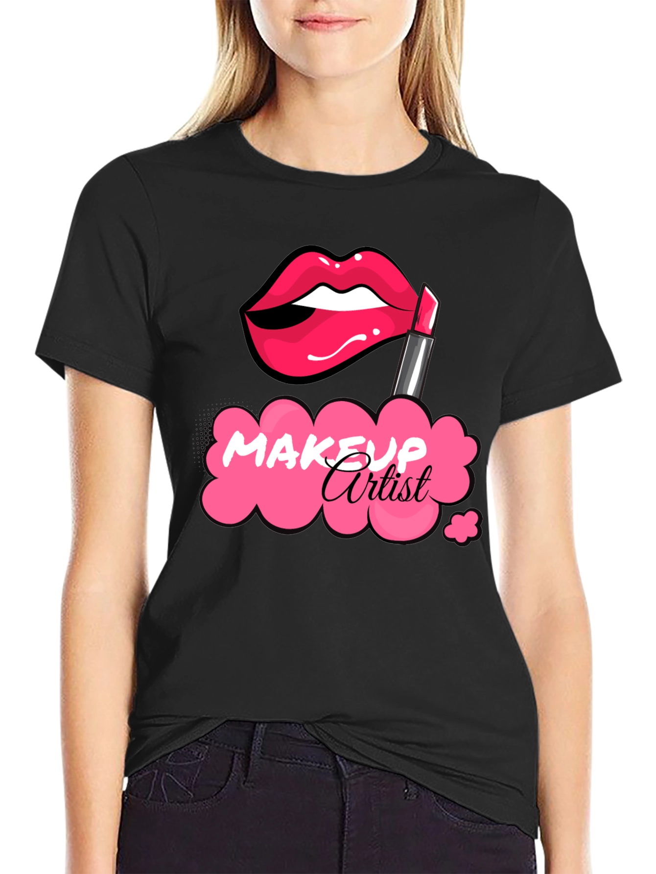 Black Makeup Artist T-Shirt - Lipstick Graphic Tee view 2