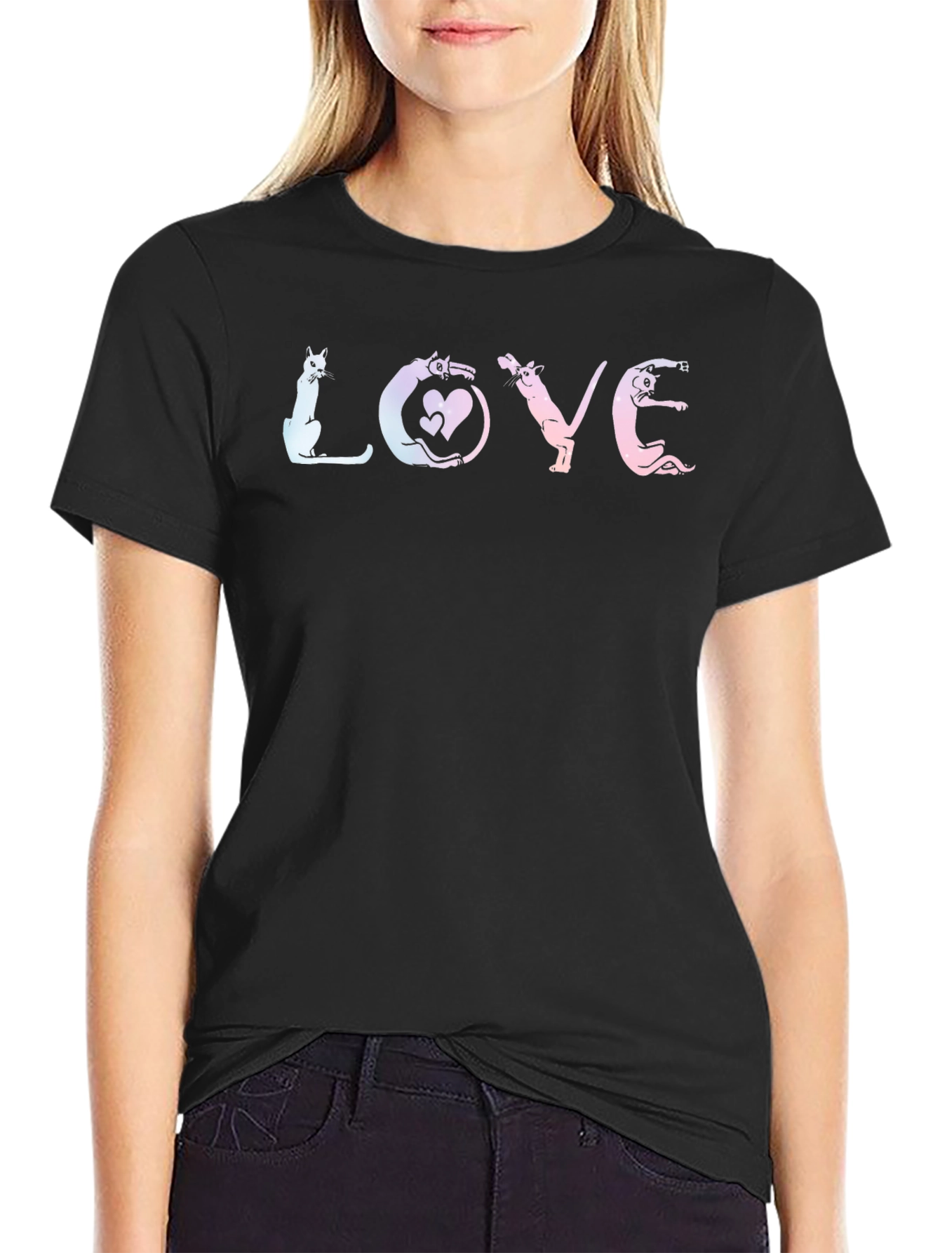 Black Cat LOVE Graphic Tee - Unisex Cotton T-Shirt view 2
