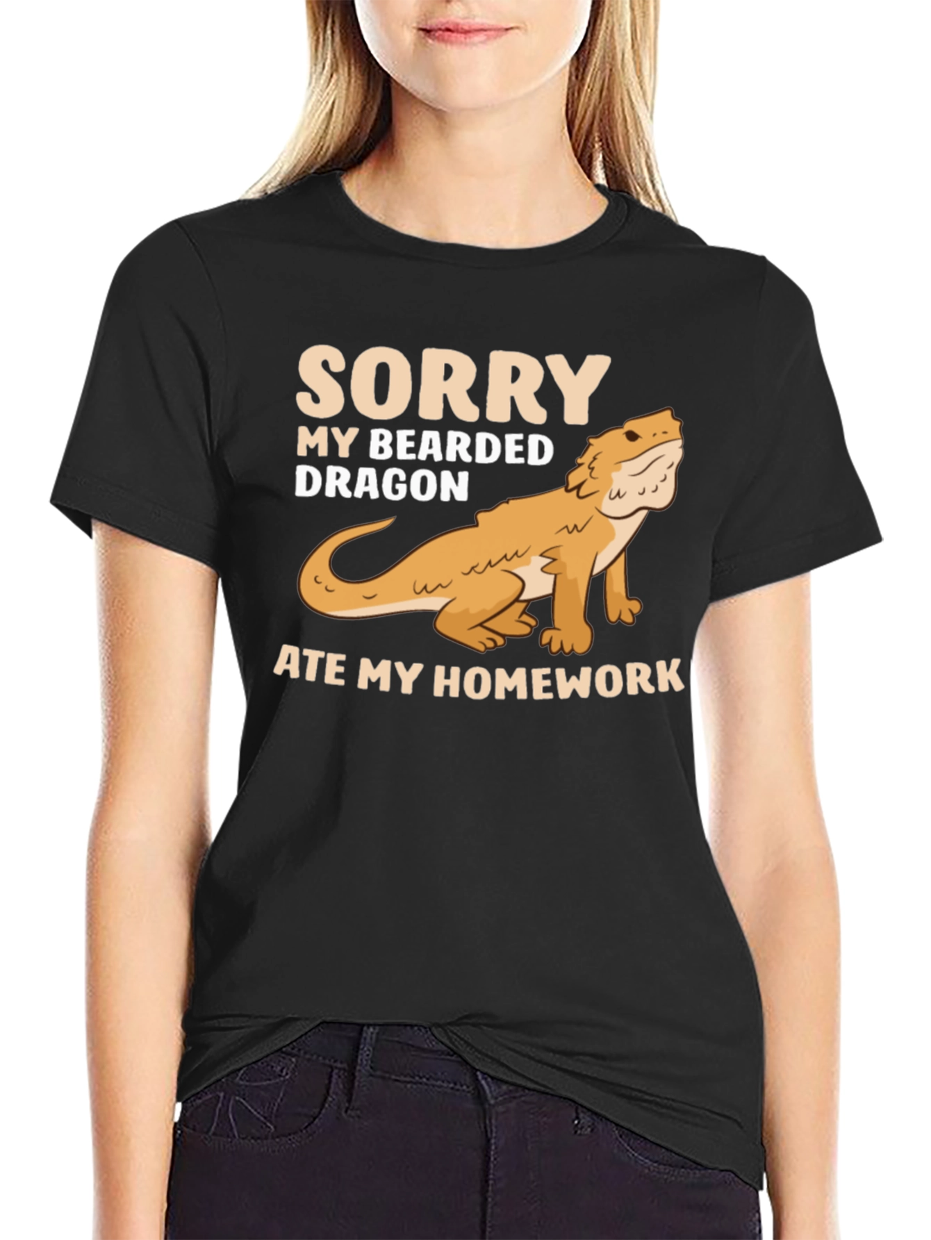 Black Bearded Dragon Ate My Homework Black T-Shirt view 2